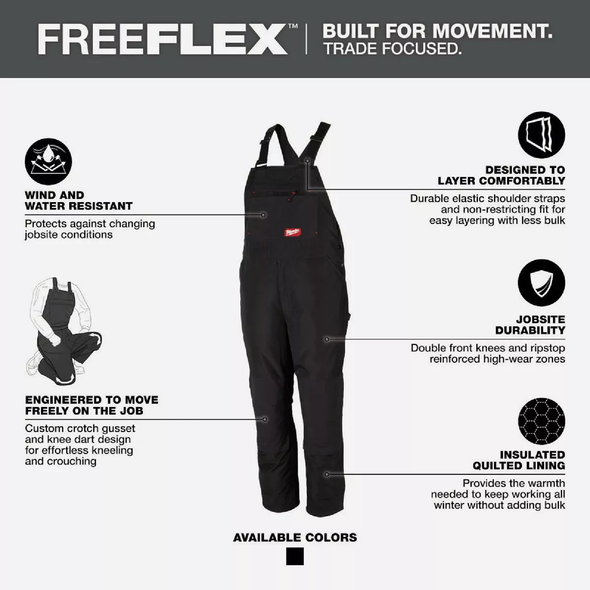 Milwaukee FREEFLEX Men's 2XL Black Insulated Bib Overalls