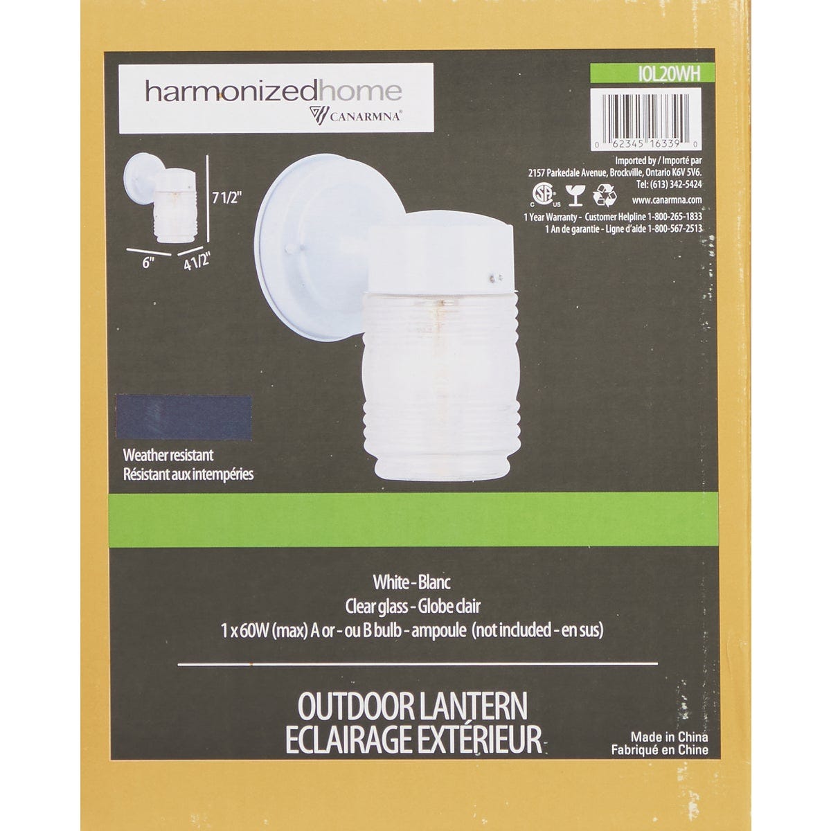 Home Impressions White Incandescent Type A Outdoor Wall Light Fixture