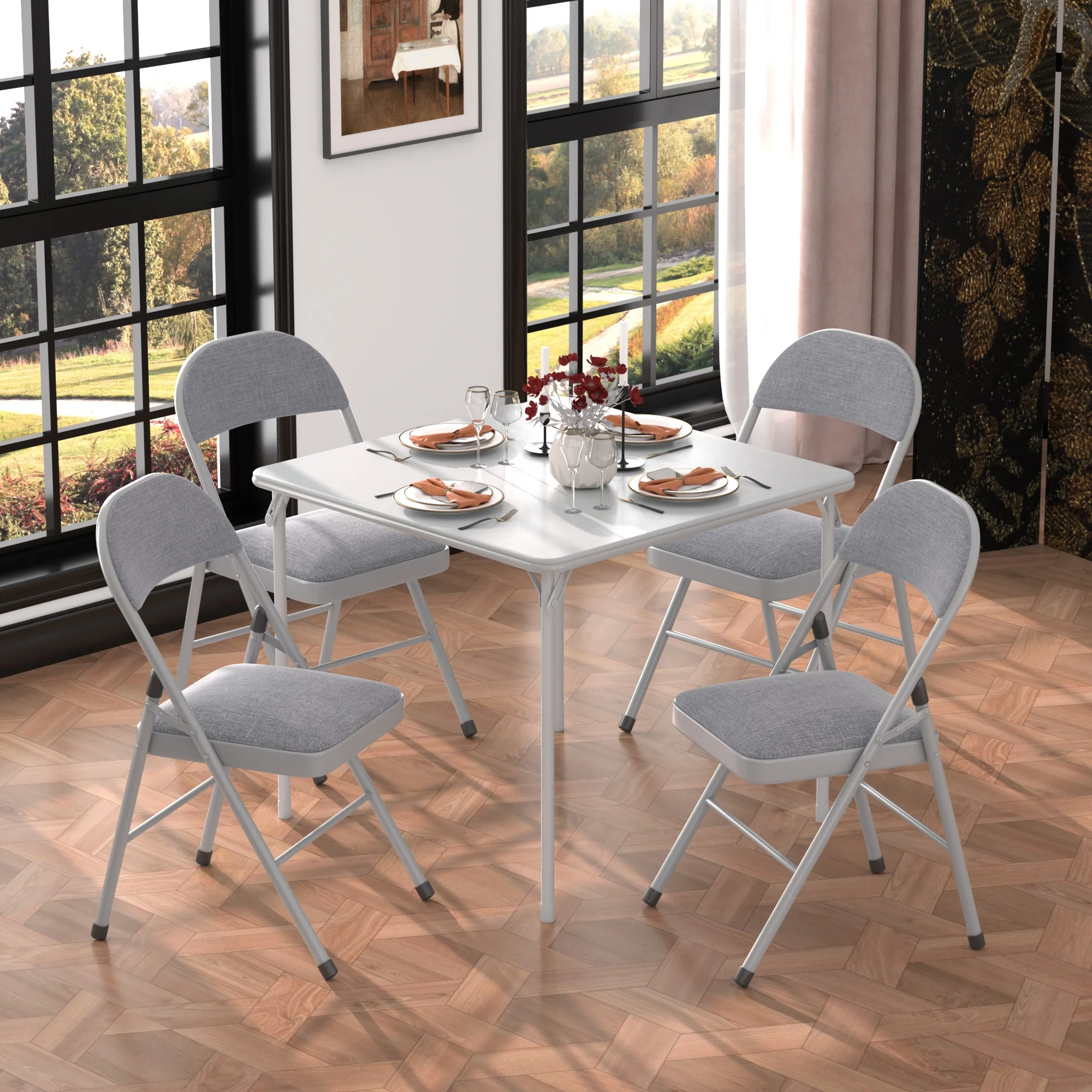 VECELO Set of 4 Folding Chairs, Fabric Dining Chair Set with Padded Cushion and Back, Indoor Outdoor Upholstered Seat with Metal Frame for Home Office Events Wedding Party, Orange - Image 24