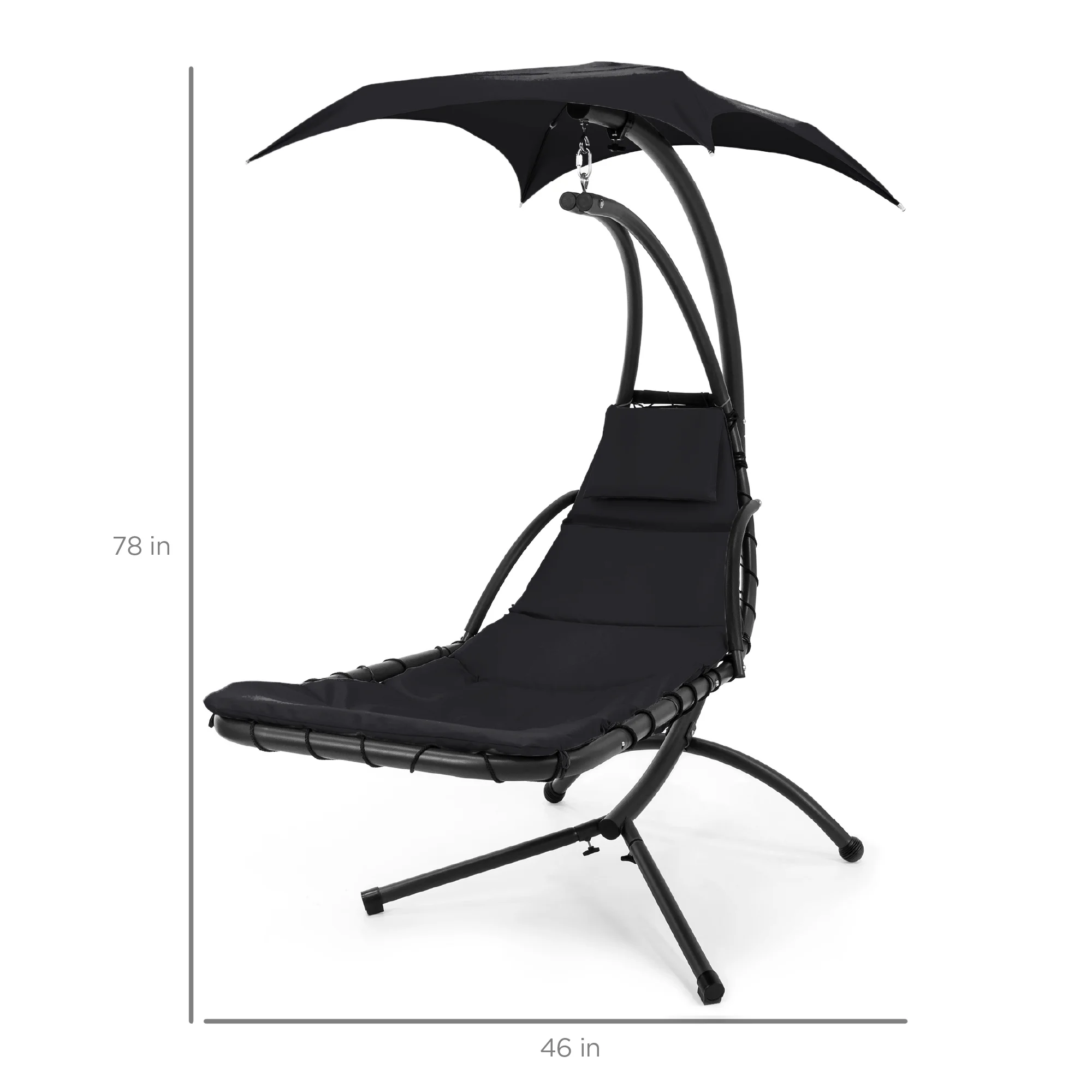 Best Choice Products Hanging Curved Chaise Lounge Chair Swing for Backyard, Patio w/ Pillow, Shade, Stand - Teal - Image 97