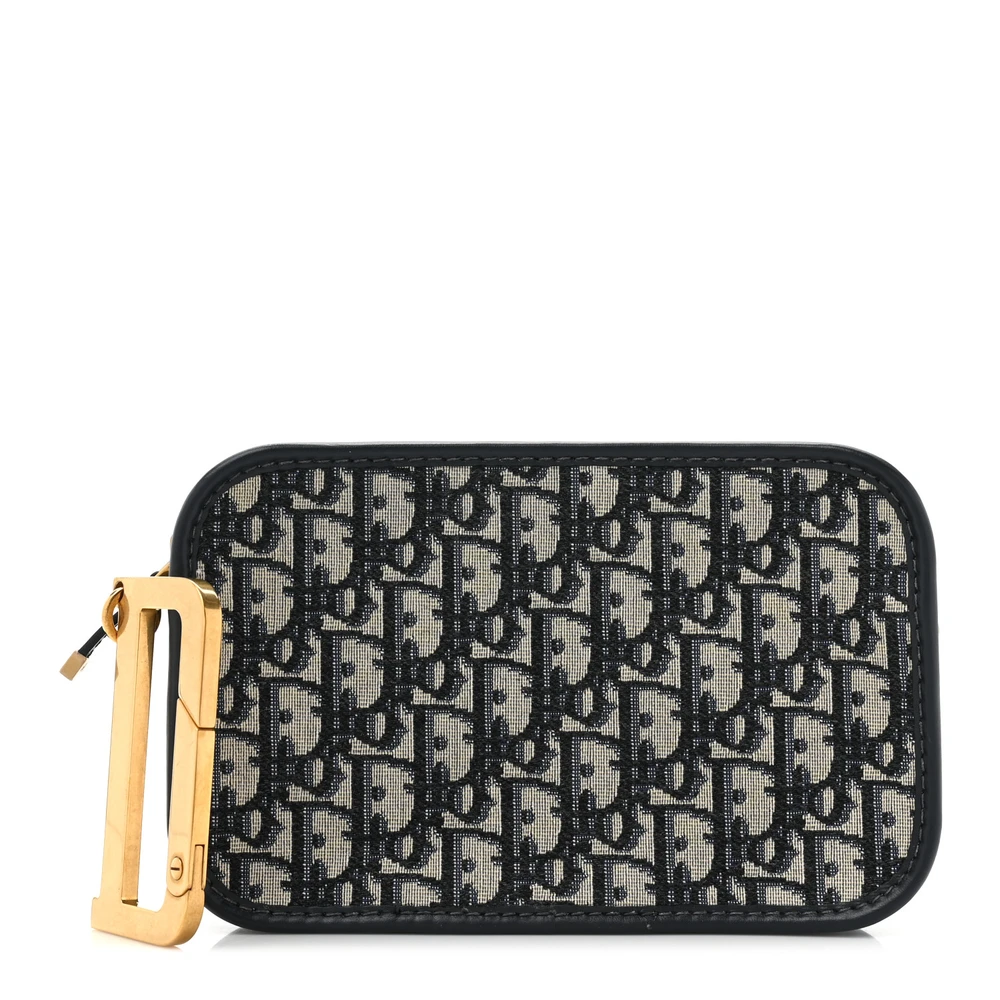 Dior Blue Oblique Canvas Diorquake Clutch Gold Hardware High-end reps