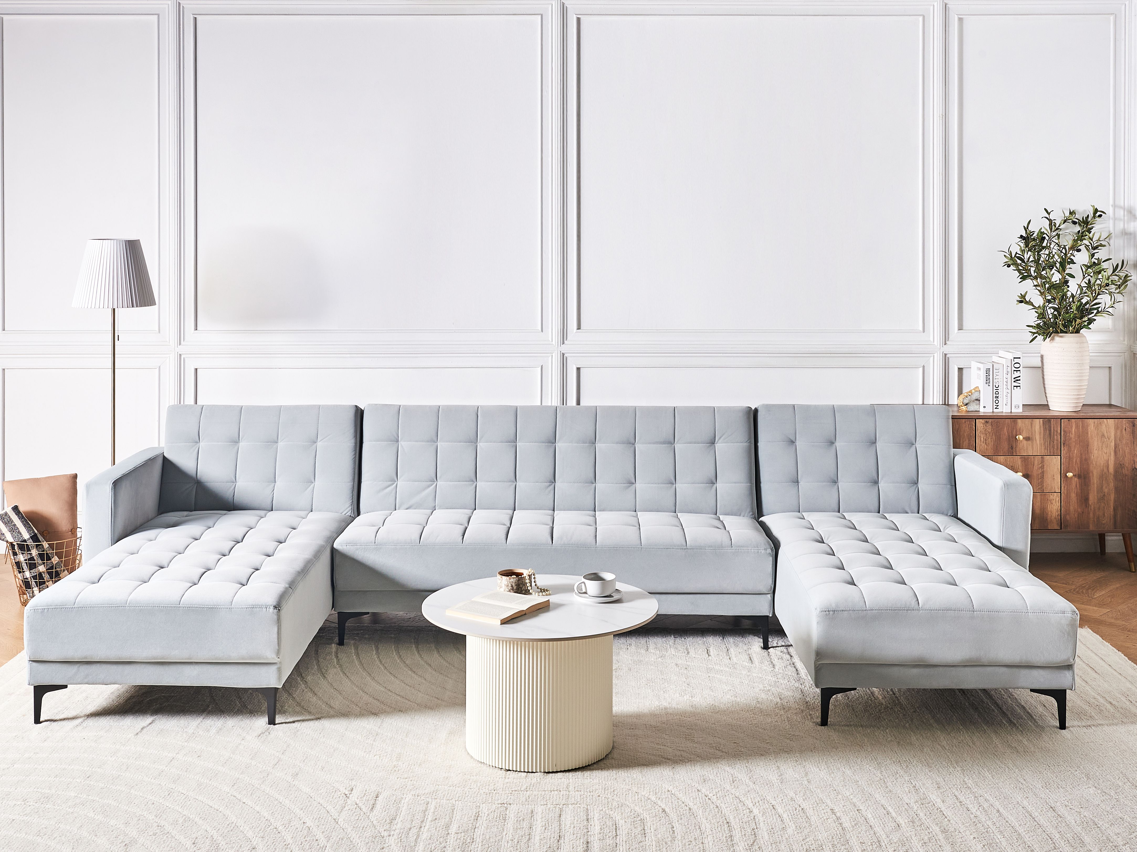 Modular U-Shape Sofa Bed 5 Seater ABERDEEN Velvet Light Grey