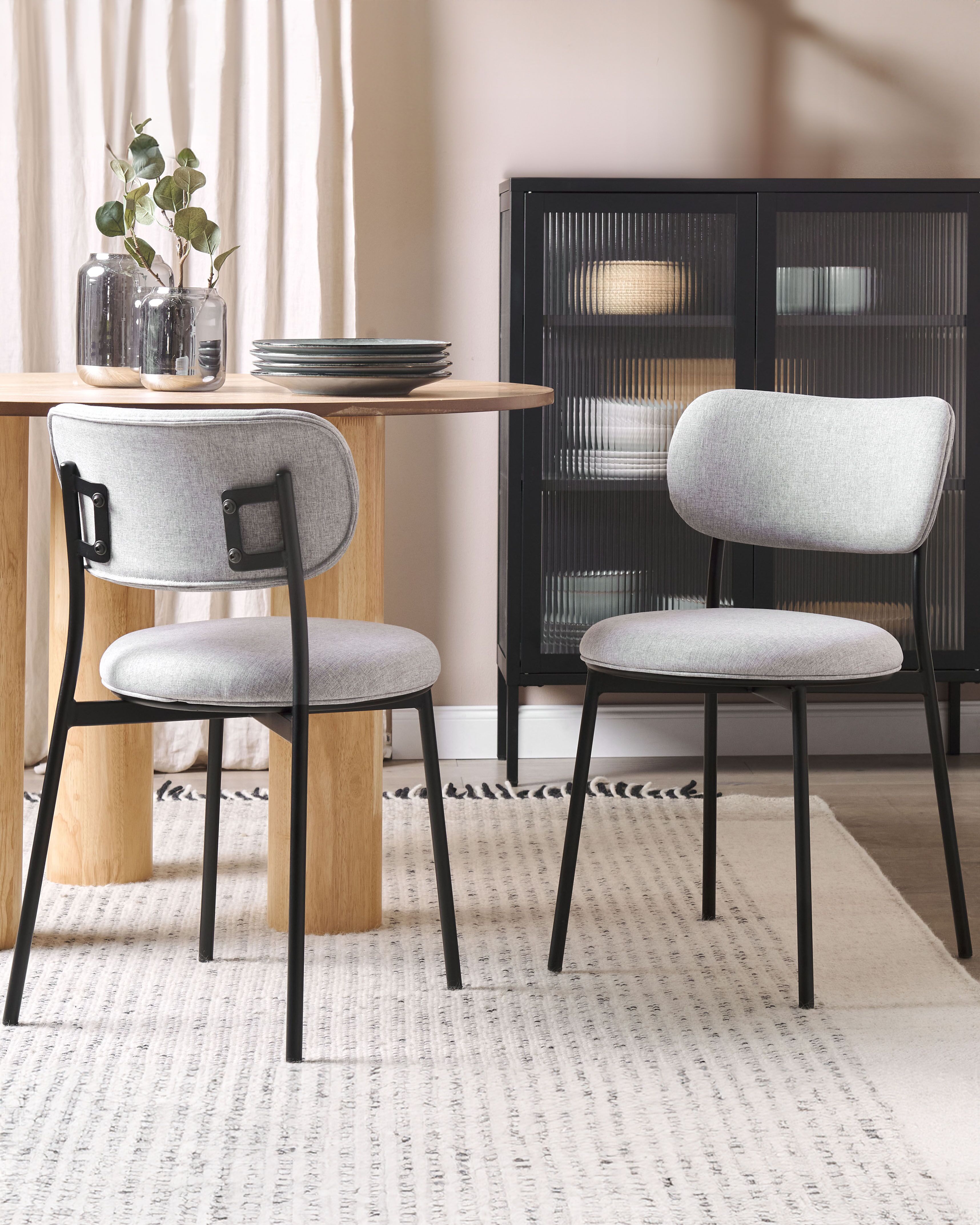 Set of 2 Dining Chairs CASEY Fabric Light Grey