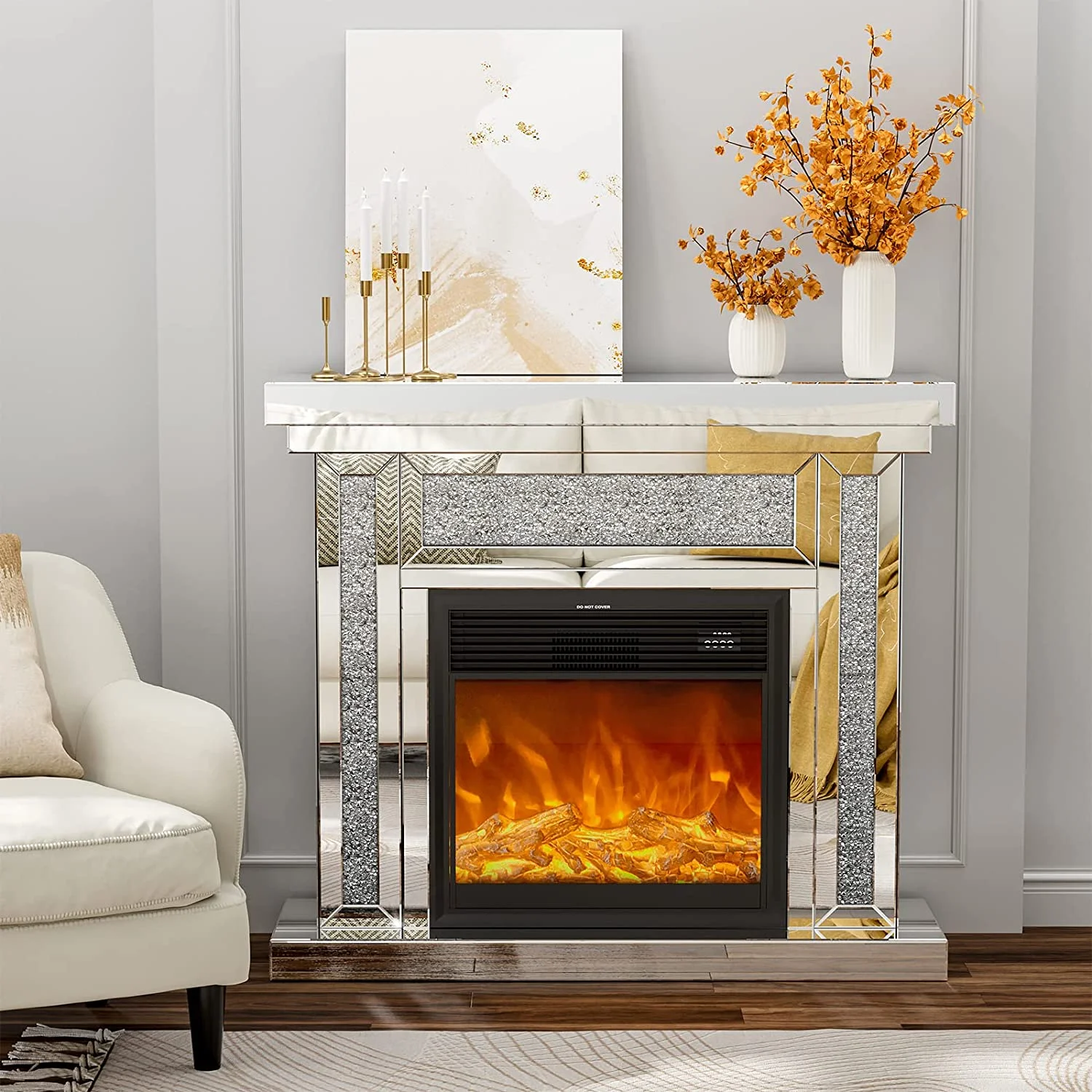 IKIFLY 47.24L x 41.33 H Mirrored Electric Fireplace - Image 11