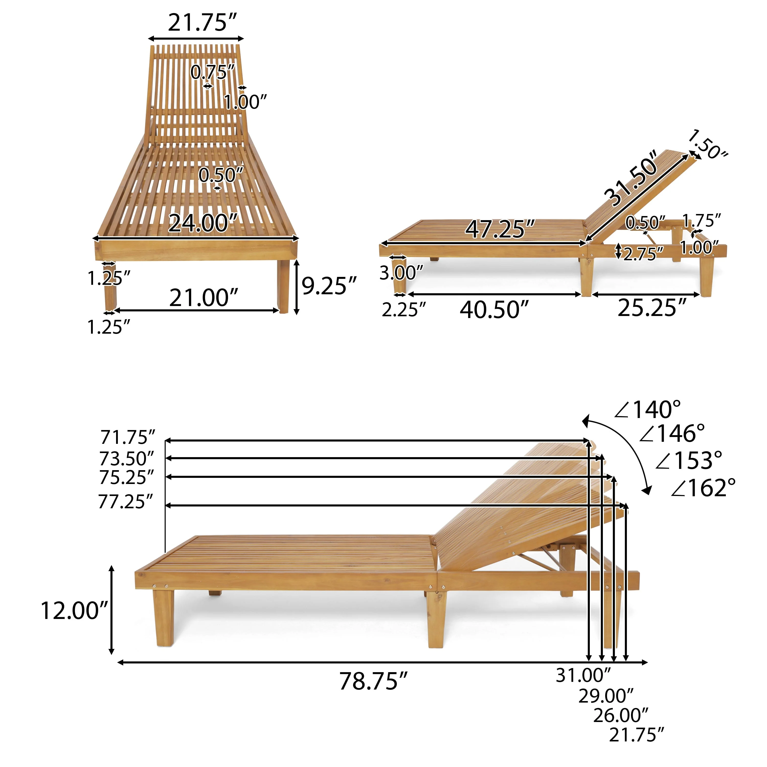 Maddison Outdoor Wooden Chaise Lounge, Teak Finish - Image 3
