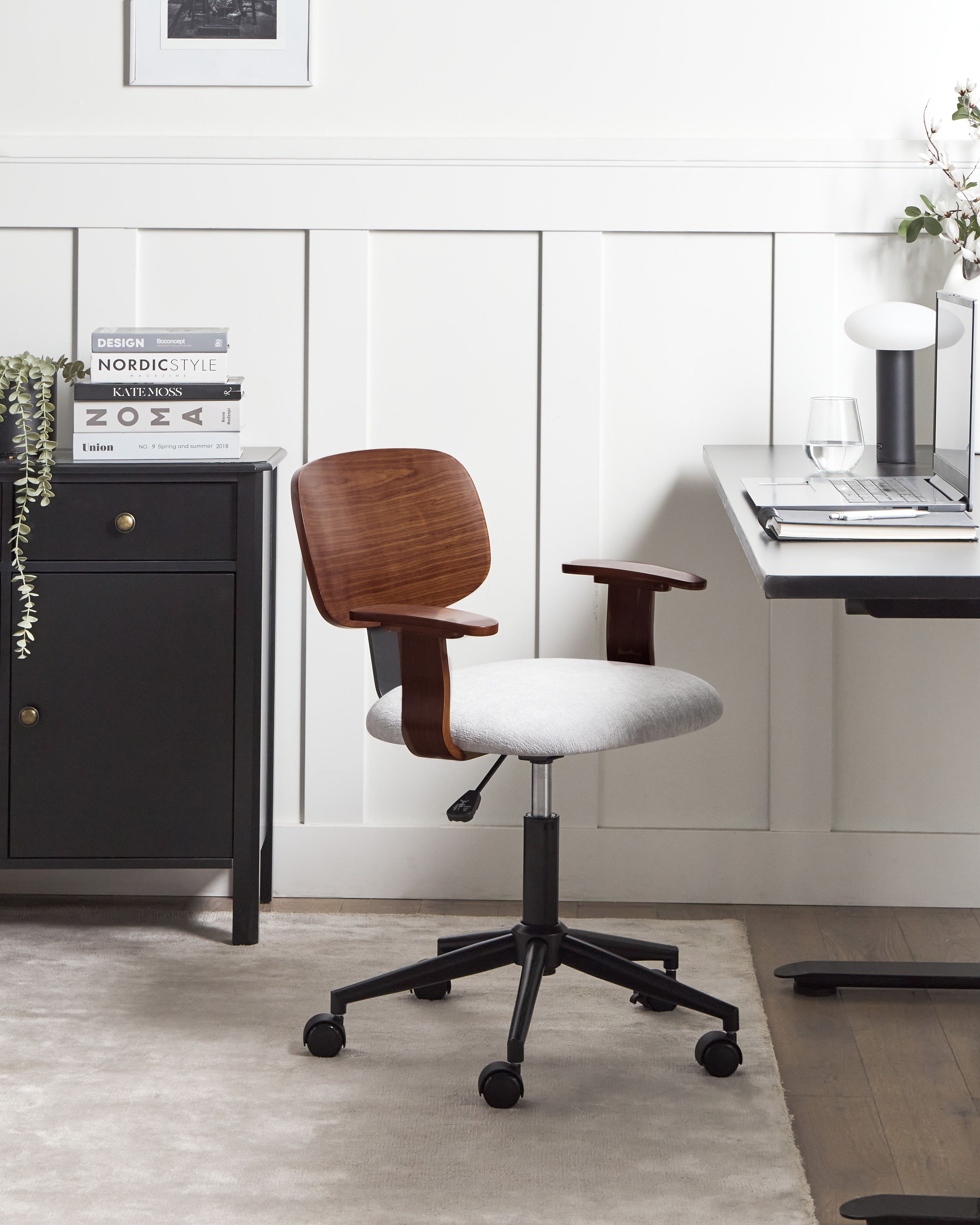 Desk Chair GUNNISON Faux Linen Light Grey