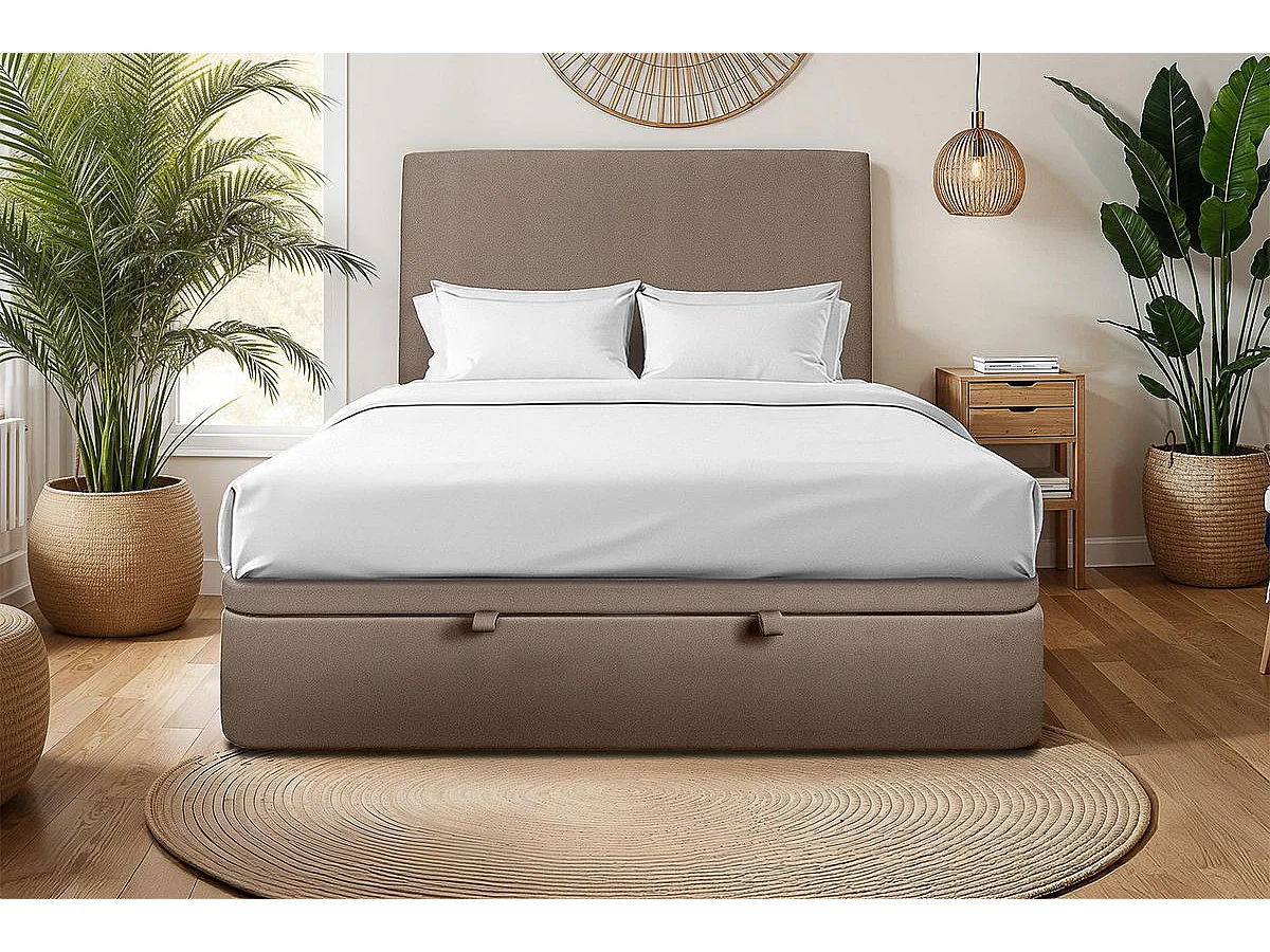 Sommier Coffre Velours Taupe 180x200 H39cm