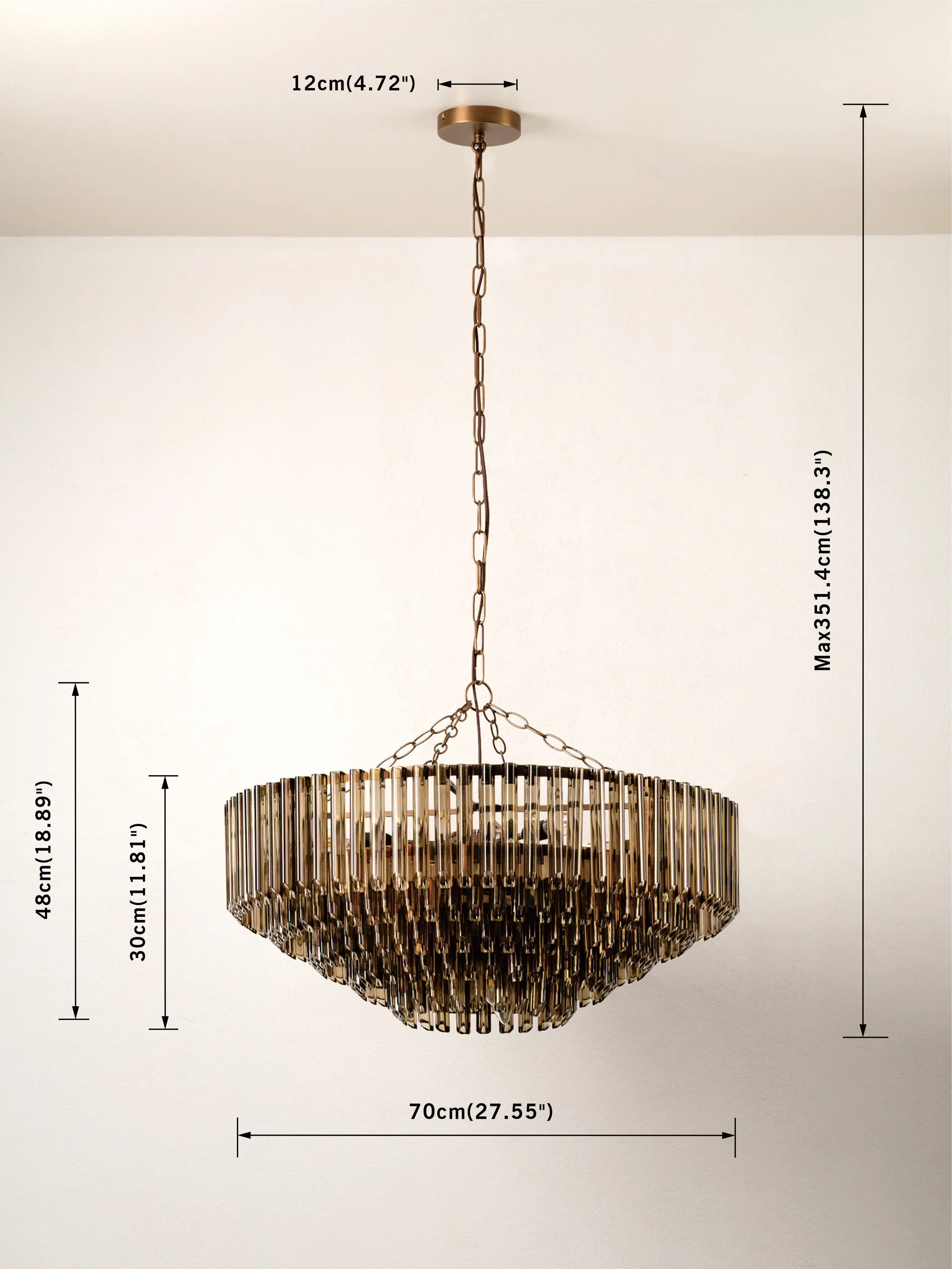 Petalia - 9 light bronze and smoked chocolate glass tube wide chandelier