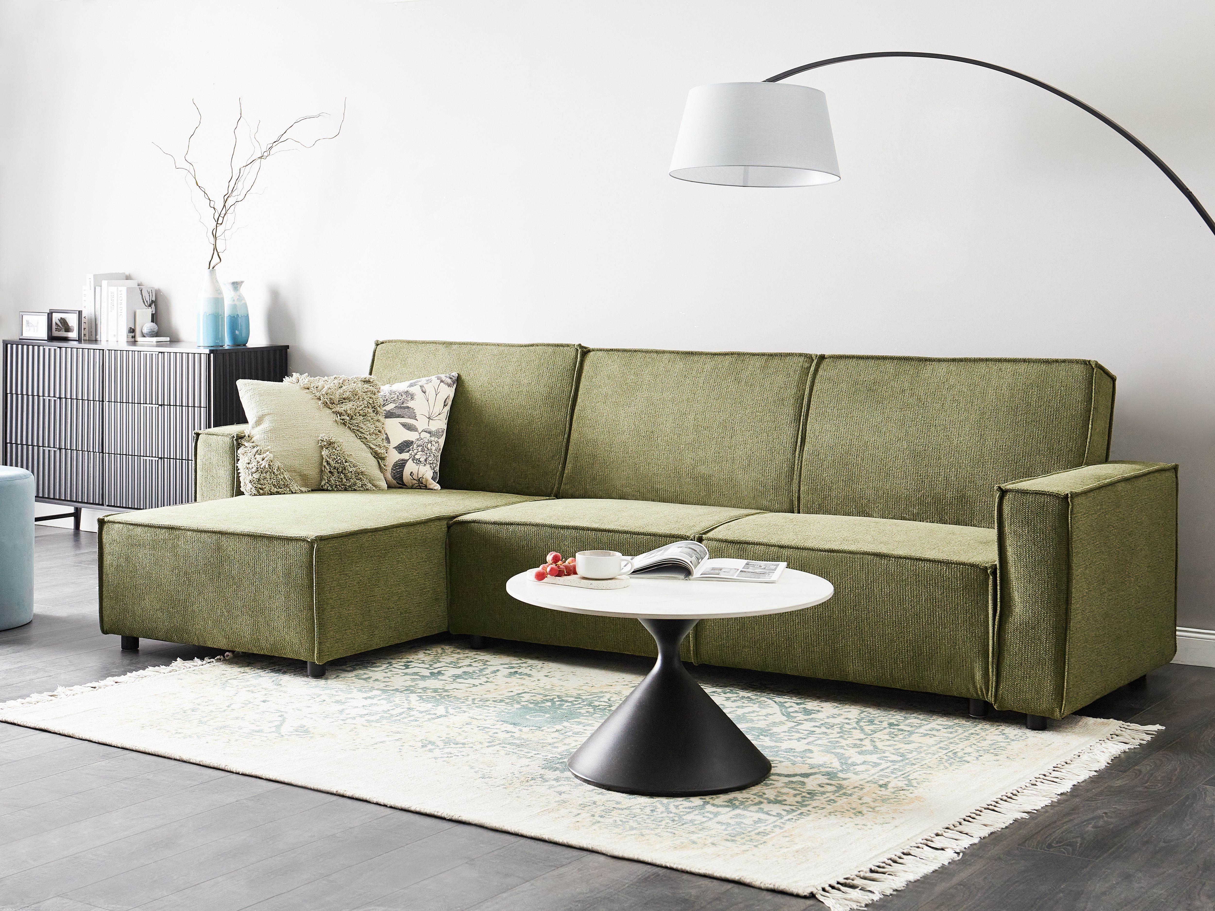 Corner Sofa Bed 3 Seater ROMEDAL II Fabric Dark Green Right Hand