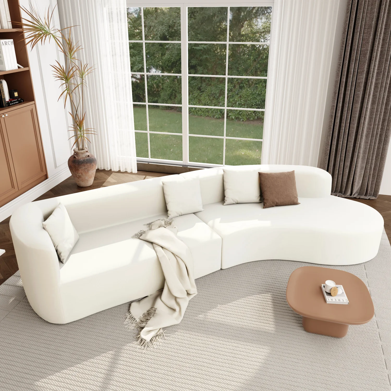 Harper & Bright Designs Modern Curved Floor Sofa Set, Modular Sectional Sponge Couch for Living Room, 2 PC Free Combination No Assembly Foam-Filled Sofa, Beige - Image 2