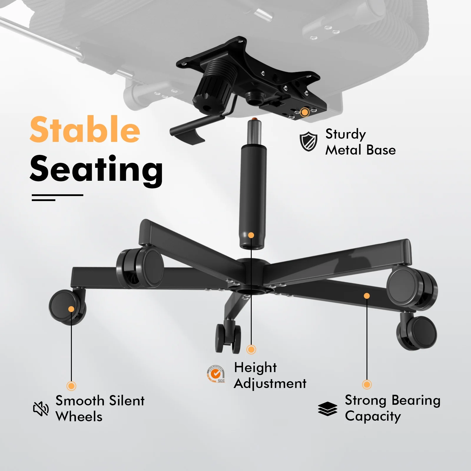 HomeZeer Ergonomic Cross-Legged Office Chair with Footrest & Headrest, Heavy Duty Executive Desk Chair with Flip-up Armrests, Corduroy Fabric Computer Criss Cross Chair for Home Office, Black - Image 6