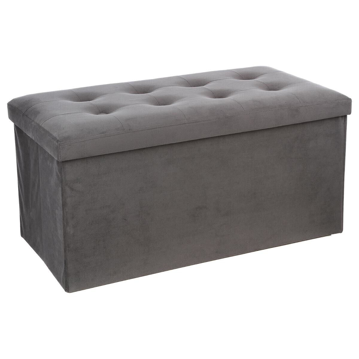 Double folding pouf "Lysandre" Velvet effect, Slate grey, 76x38 cm