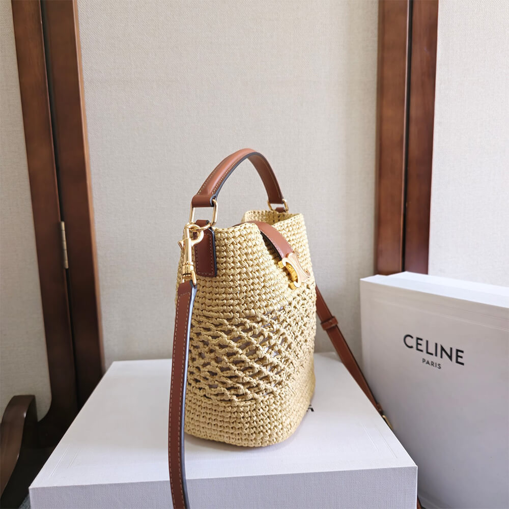 CELINE SMALL LOUISE BUCKET IN RAFFIA AND CALFSKIN(HIGH-END GRADE)1:1High-quality replica