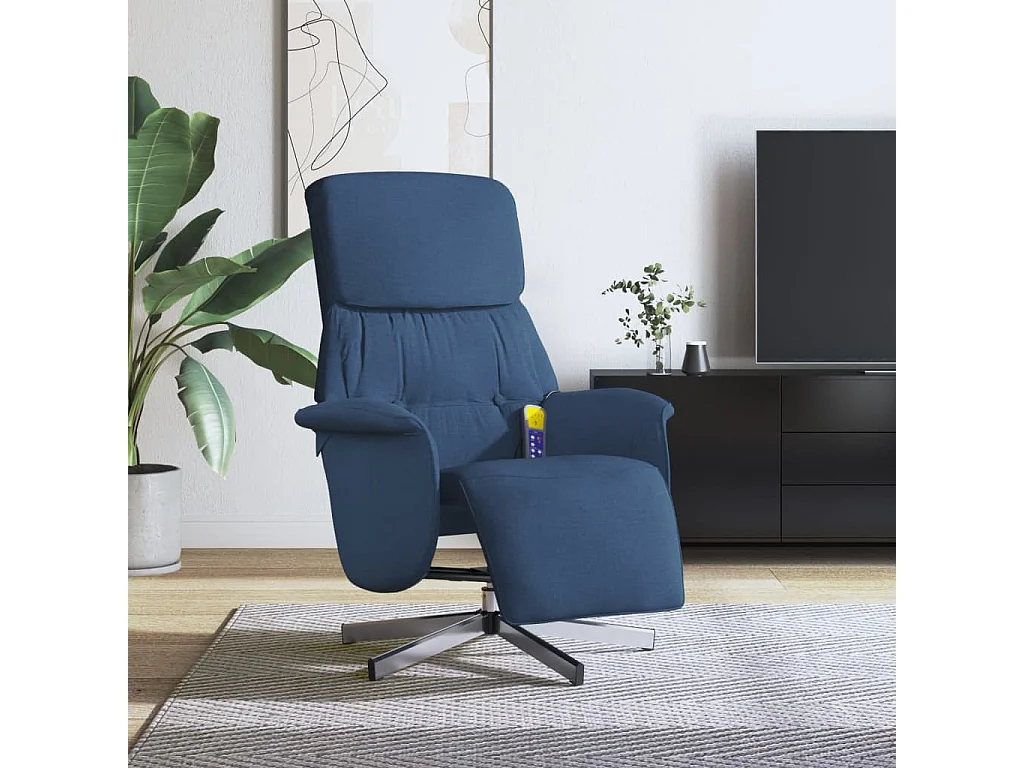 Fauteuil inclinable-Fauteuil salon de massage avec repose-pieds bleu tissu SHL4844