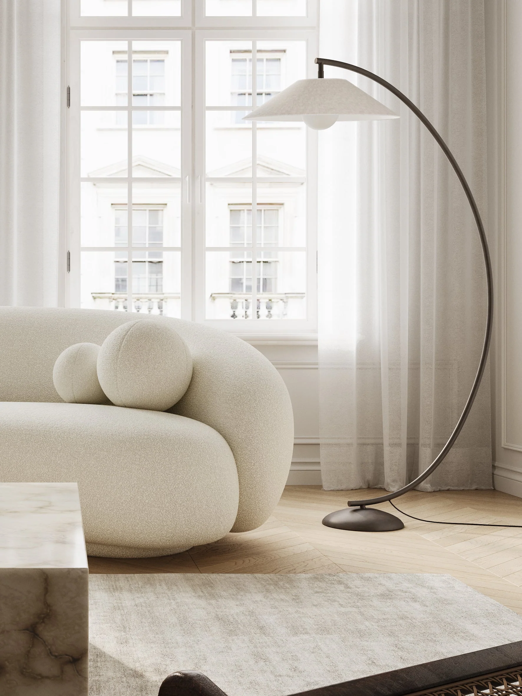 Living room with pendant light