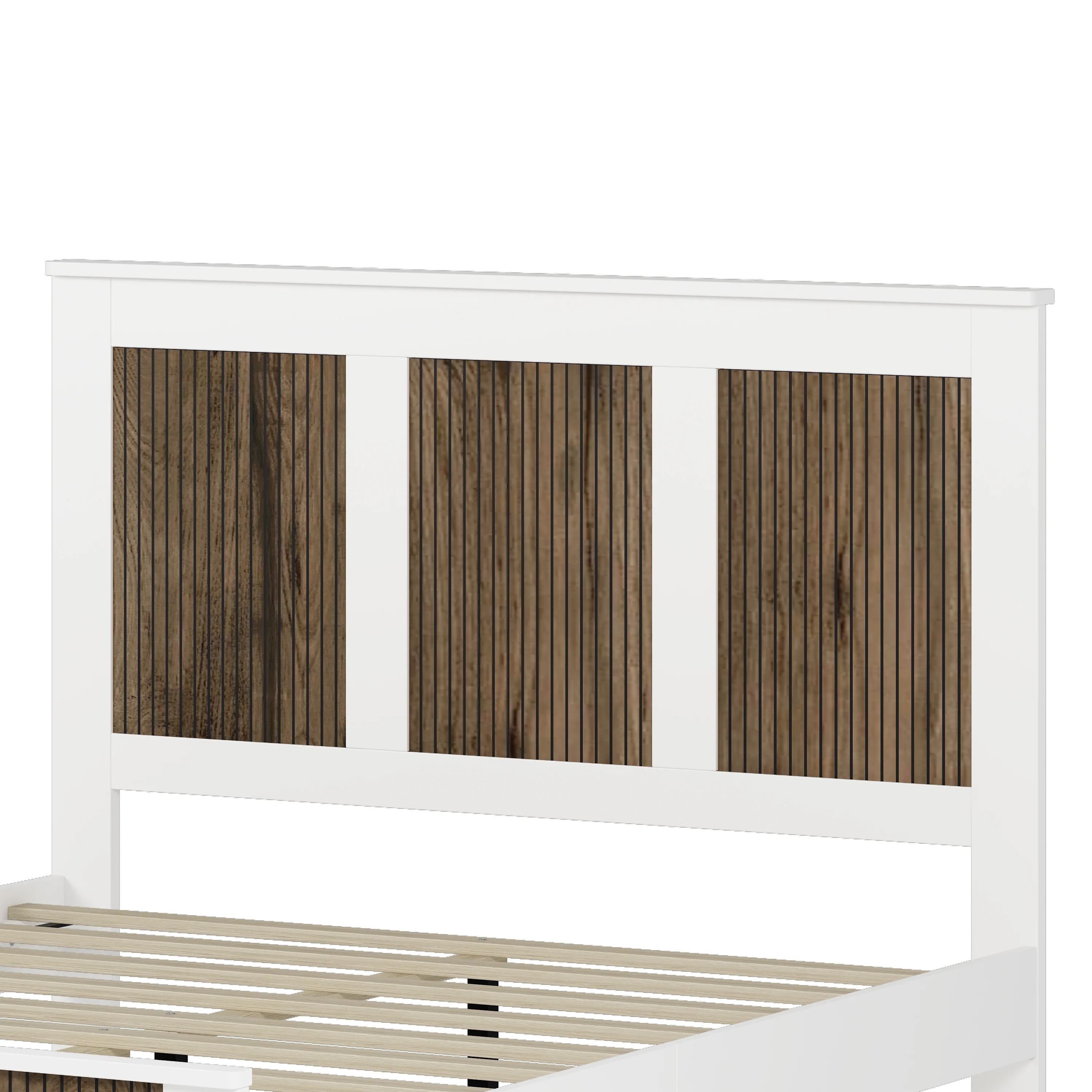 4-Pieces Bedroom Sets, Queen Size Farmhouse Platform Bed with Wooden Strip Stickers Decoration, Storage Nightstand and Dresser with Metal Handle, White - Image 7