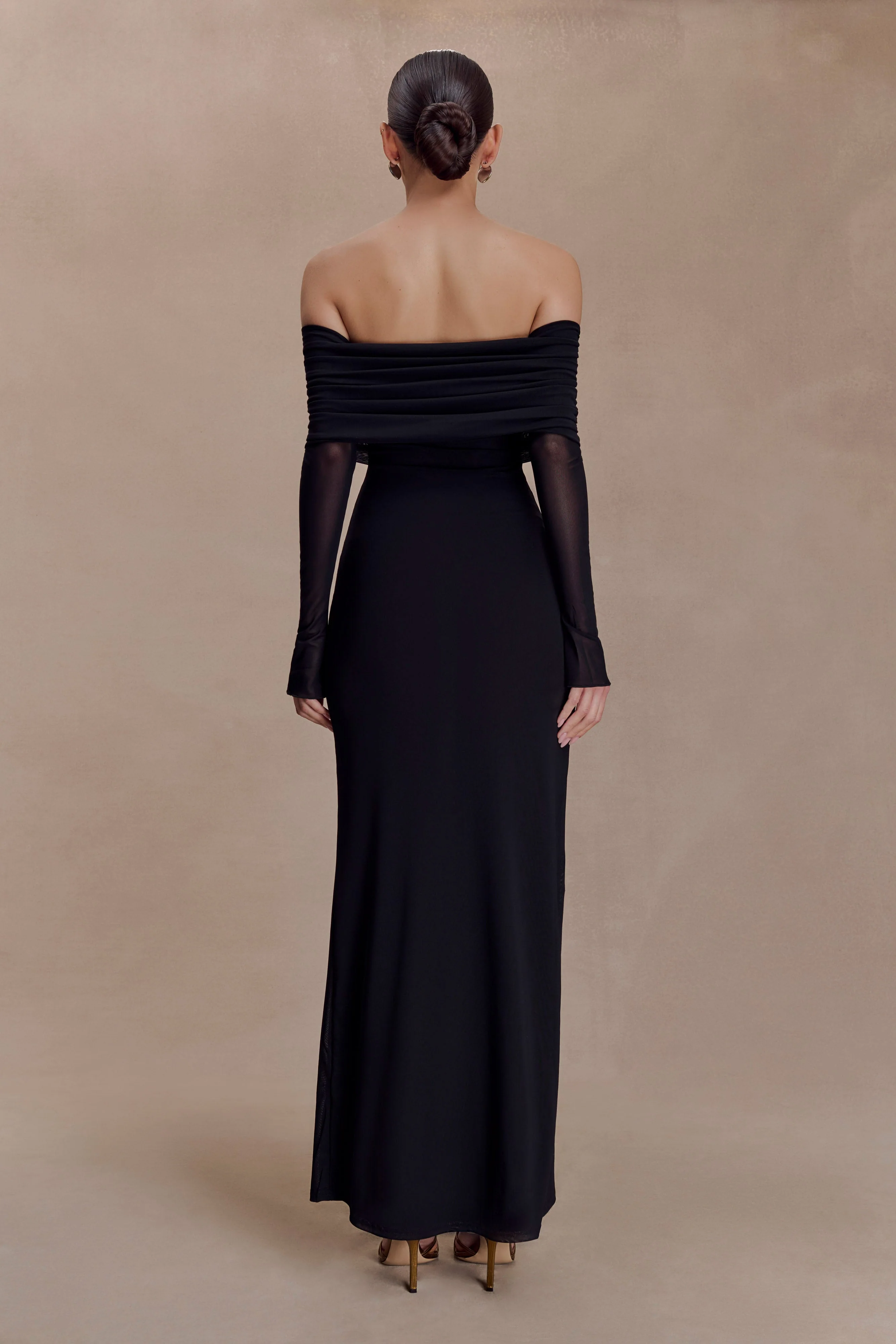 Josie Off Shoulder Mesh Maxi Dress - Black