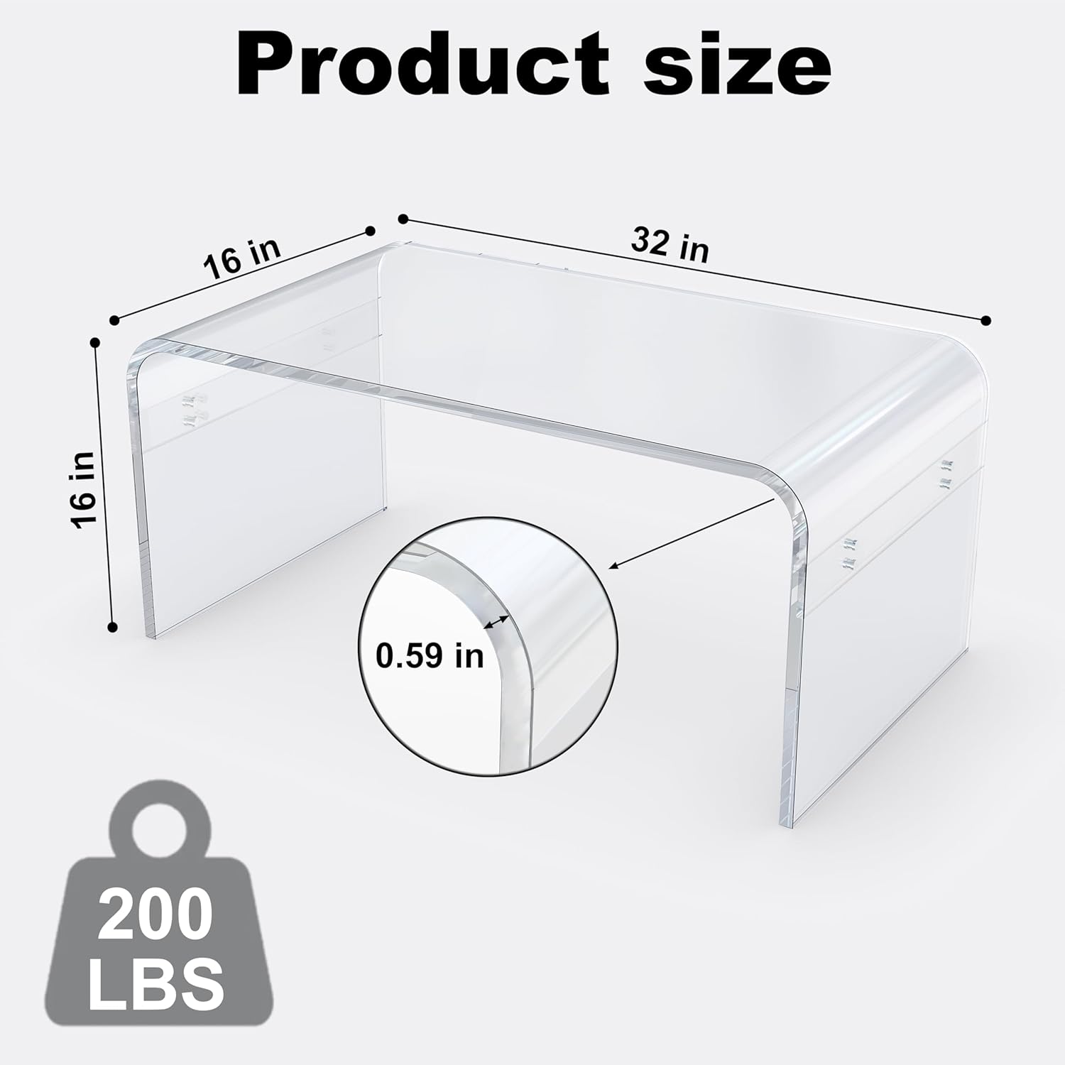 MESAILUP 32inch Premium Clear Acrylic Rectangle Coffee Table for Living Room,Mid Century Transparent Waterfall Lowtea Table, Middle Size Table (32