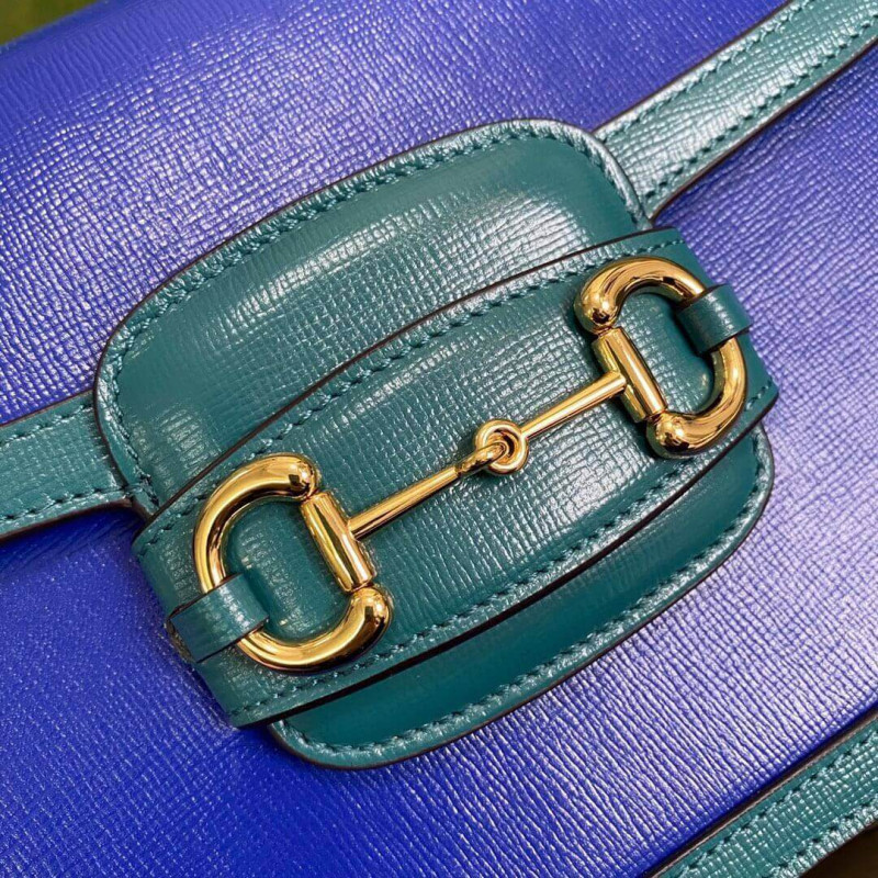 Replica Gucci Horsebit 1955 Small Shoulder Bag 602204 Blue And Green Leather1:1High-quality replica