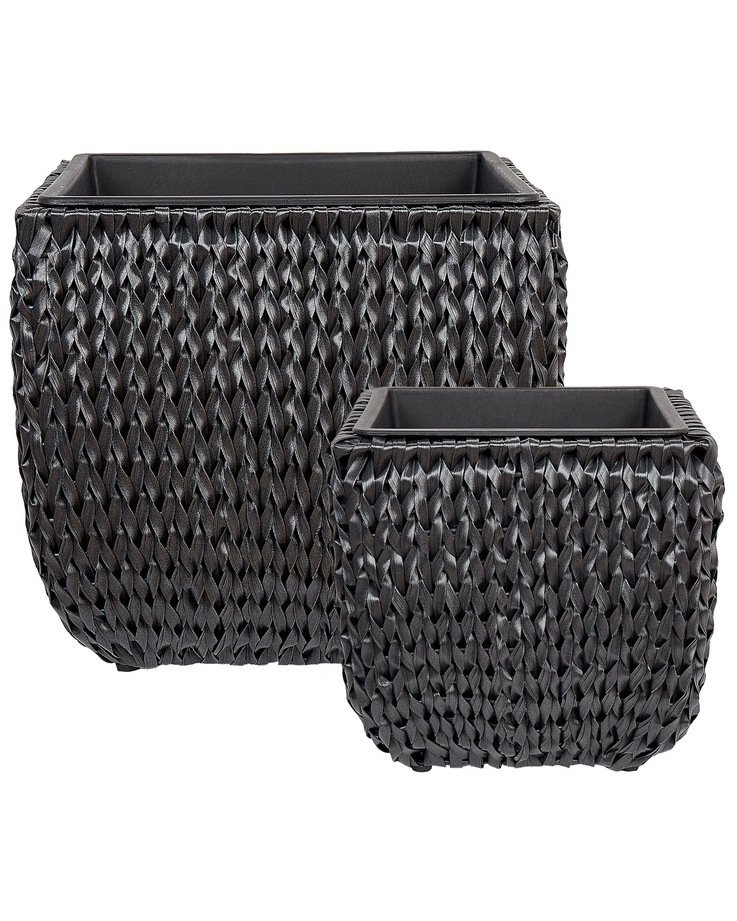 Set of 2 Plant Pots BERBERIS PE Rattan 34/45 cm Black