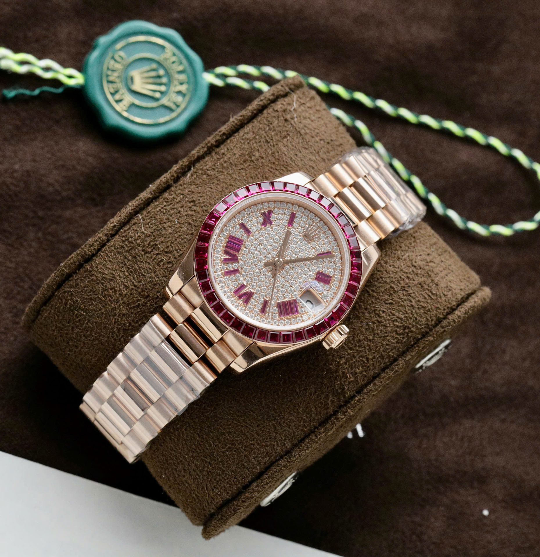 Rolex DateJust Women Custom Gold Wrapped + Ruby Baguette + Diamonds Moissanite 31mm - Top club