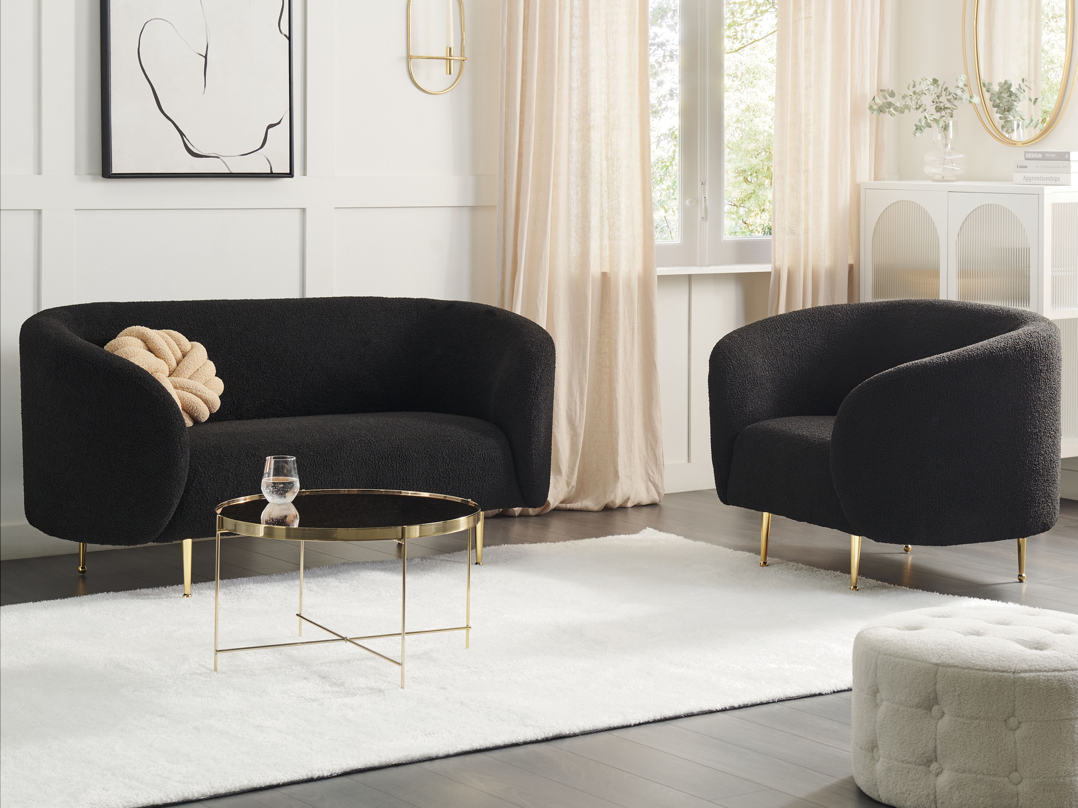 Living Room Set 3 Seater LOEN Boucle Black