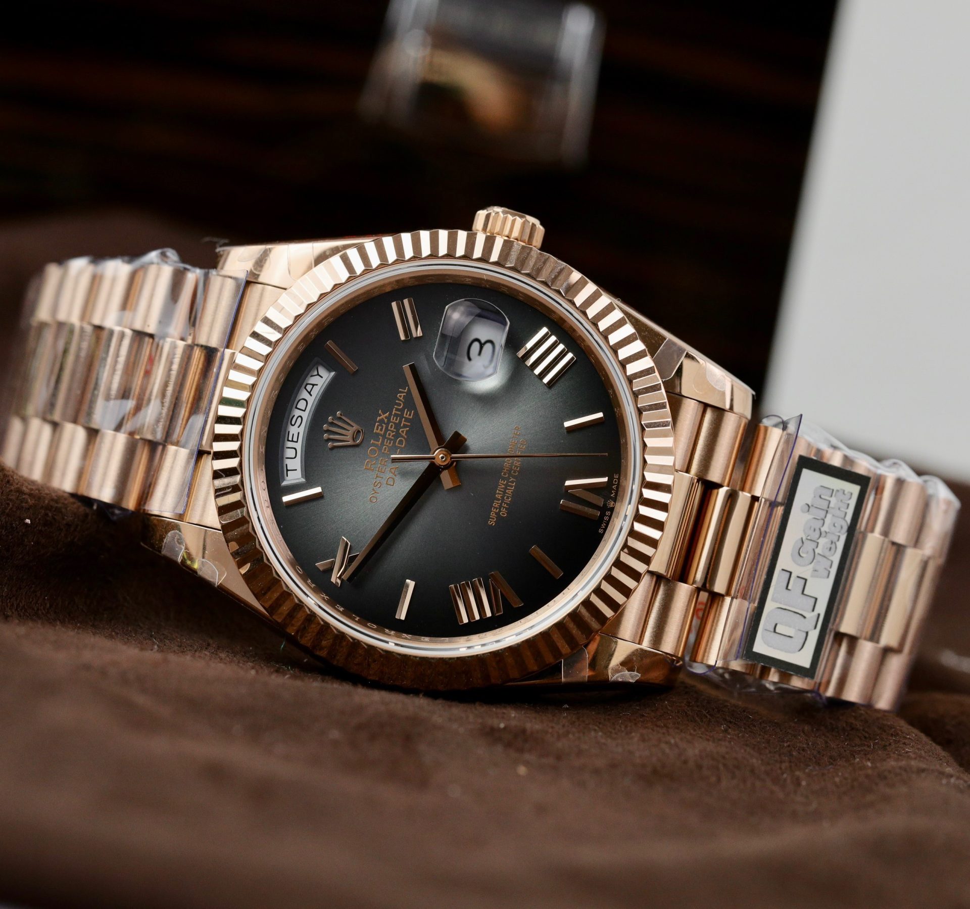 Rolex Clone Watch Day-Date Dial Gray Ombre 185 Grams QF Factory 40mm - Elite Watch Atelier