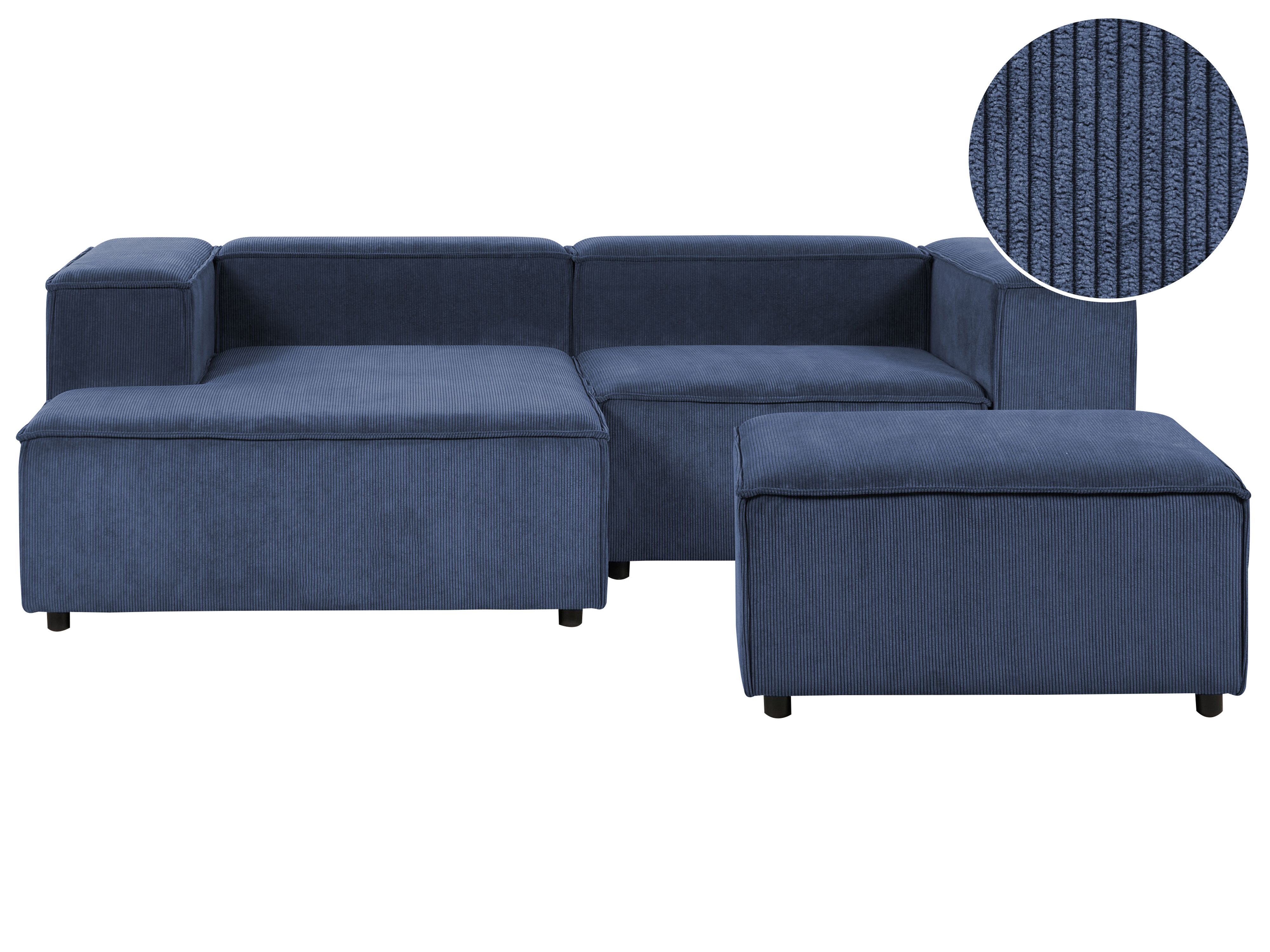 Modular Corner Sofa 3 Seater ARDAL Corduroy Dark Blue with Ottoman Right Hand