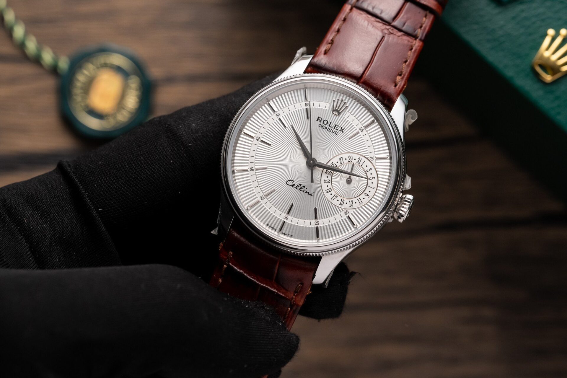 Rolex Replica 1:1 Watch Cellini Date 50519 Brown Leather Strap 39mm - Elite Watch Atelier