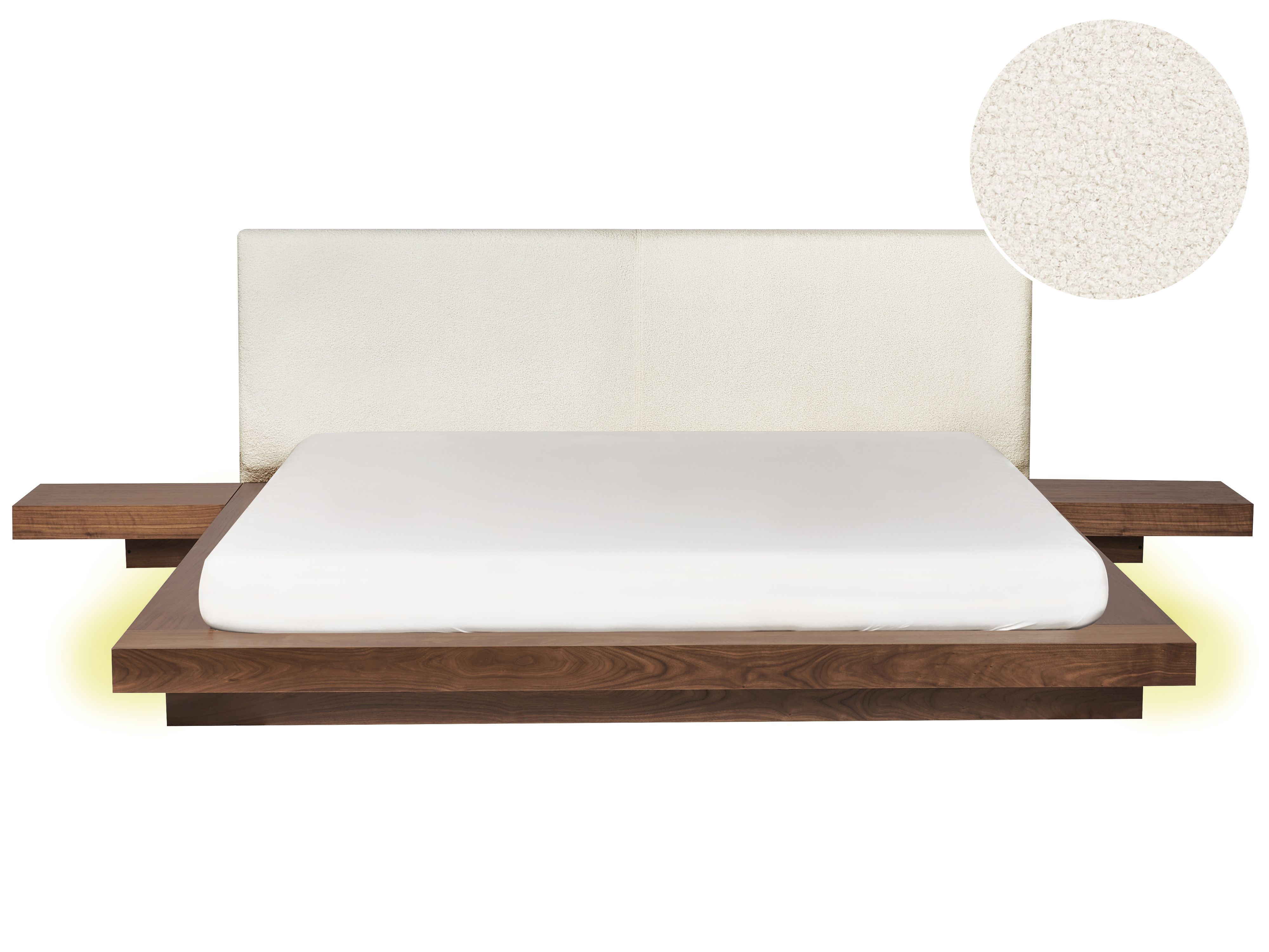 Bed with LED Boucle ZEN 180 x 200 cm (EU Super King) LED Brown Ash Wood