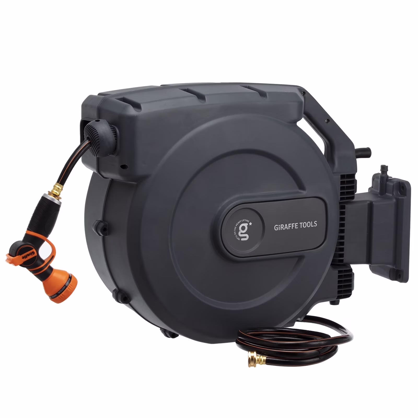 Giraffe Tools Retractable Garden Hose Reel with 1/2in-100ft Water Hose, Plastic Bracket, Wall Mounted, Dark Grey - Image 13