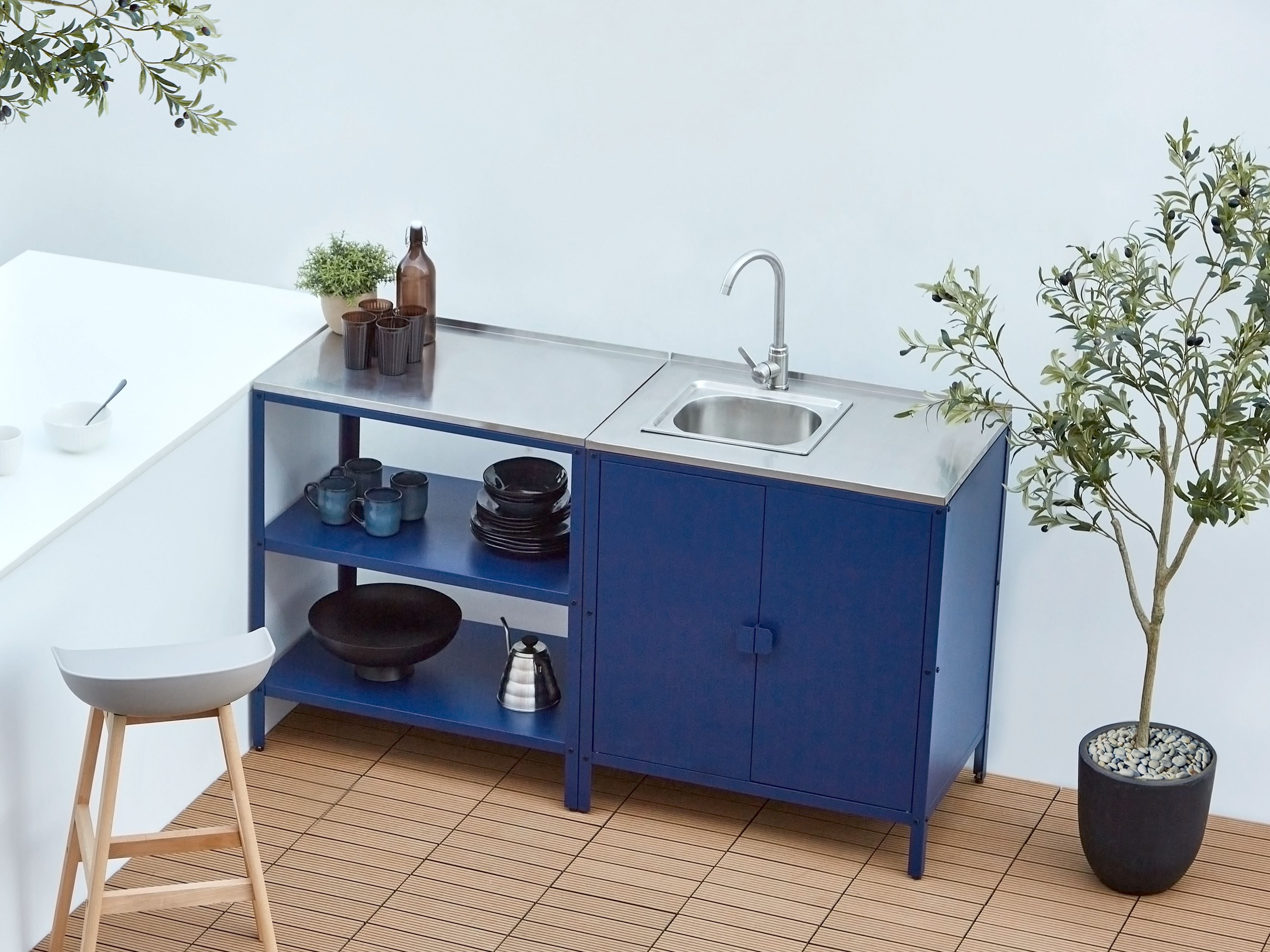 2 Piece Outdoor Kitchen Set with Sink VILAMA Metal Blue