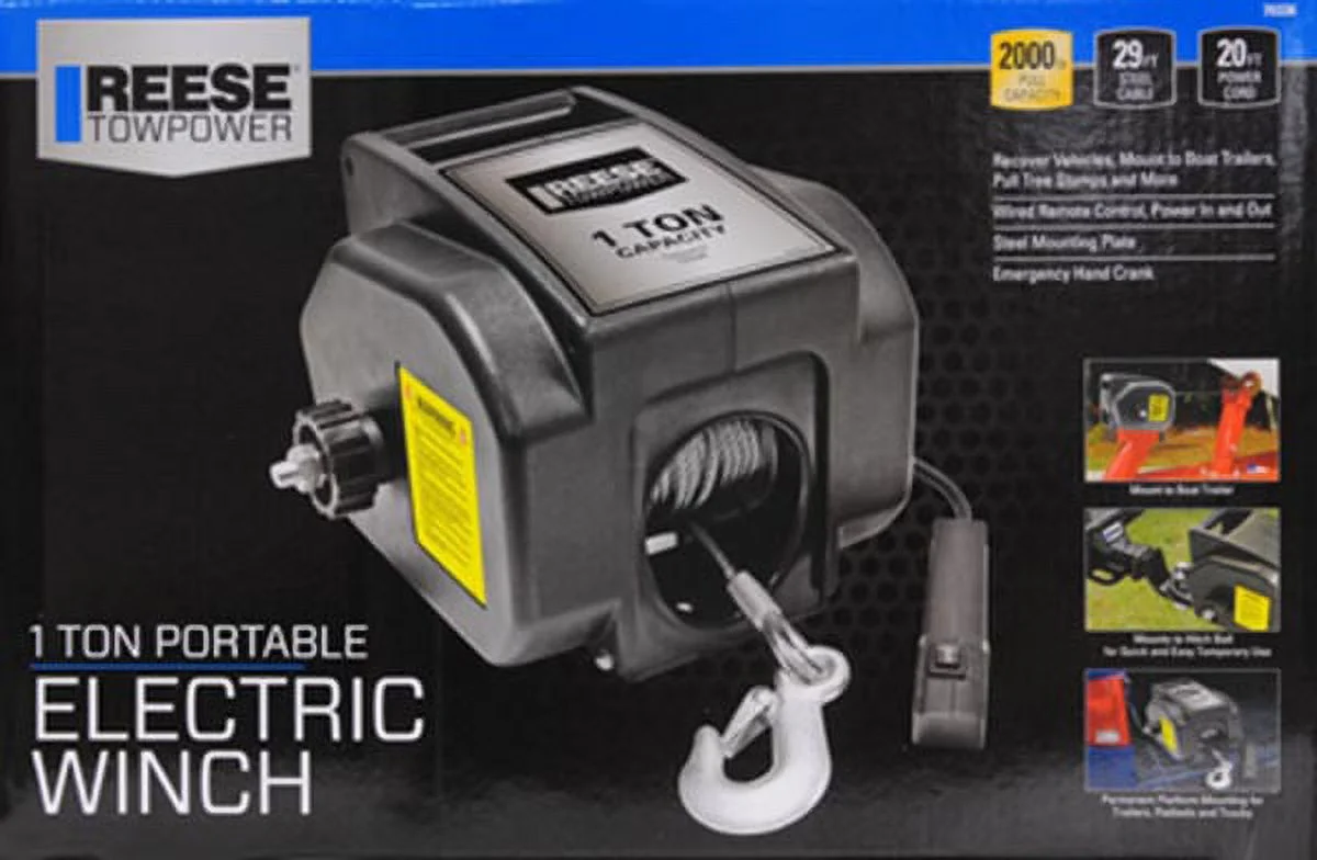 Reese Towpower Portable Electric Winch, Steel Cable, Black - Image 3