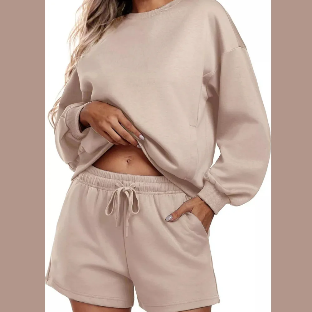 Round Neck Sweatshirt and Shorts Set - ZKZOOK