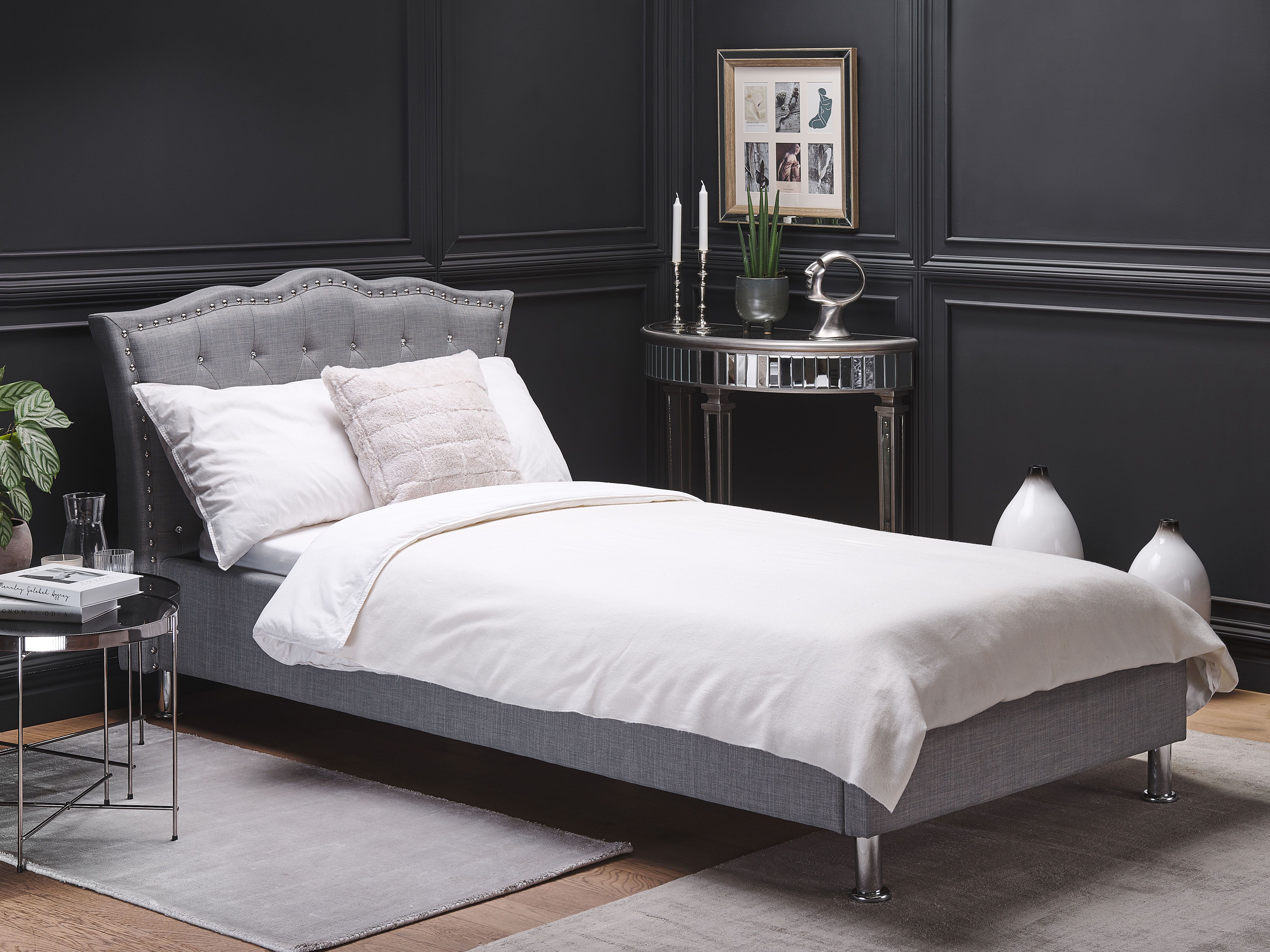 Ottoman Bed Fabric METZ 90 x 200 cm (EU Single) Light Grey