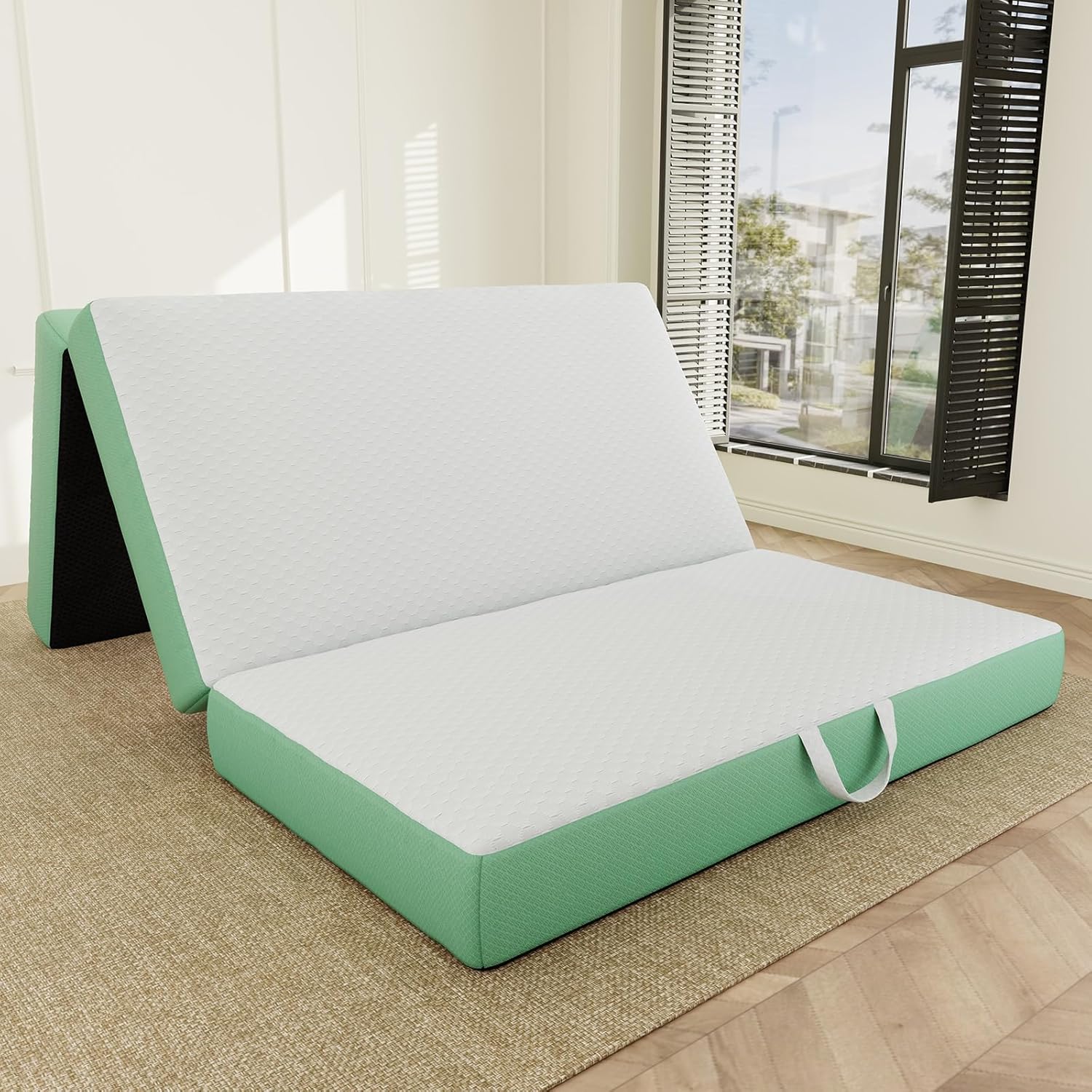 Memory Foam Trifold Mattress, Queen Portable Floor Bed 6 Inch, Foldable Mat with Washable Cover, Handle & Non-Slip Bottom, for RV, Travel, Camping, Yoga, 78
