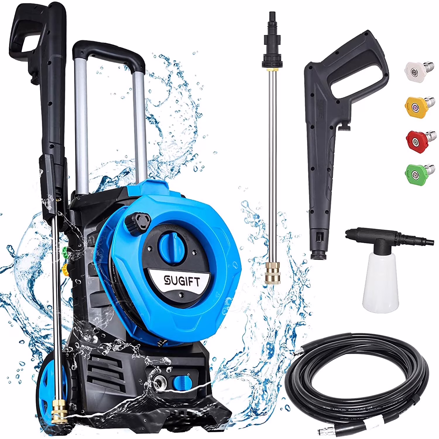 SUGIFT Electric Pressure Washer 4500PSI-Max 3.2GPM with Touch Screen Adjustable Pressure and 5 Nozzles Power Washer Cleaning for Patio,Blue - Image 5