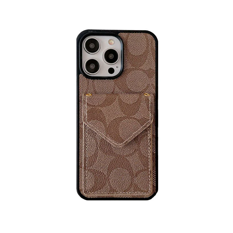 Coach iPhone Case With Card Holder And Strap Dark Brown -SJ240513 - Wholesale & Influencer