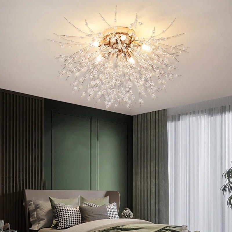 CrystalFlora – Luxe Plafondlamp met Paardenbloemvormige Kristallen