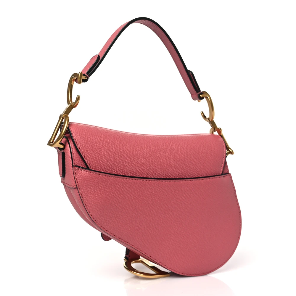 Dior Pink Grained Calfskin Leather Mini Saddle Bag Brass Hardware Replicas1:1High-quality replica