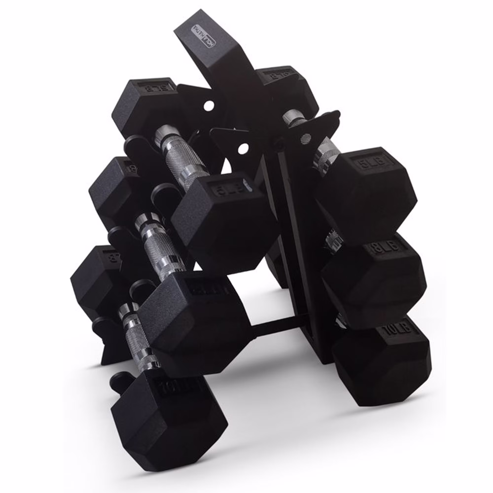 HolaHatha Hex Dumbbell with Rack, 5/10/15/20/25 lb (Black) - Image 8