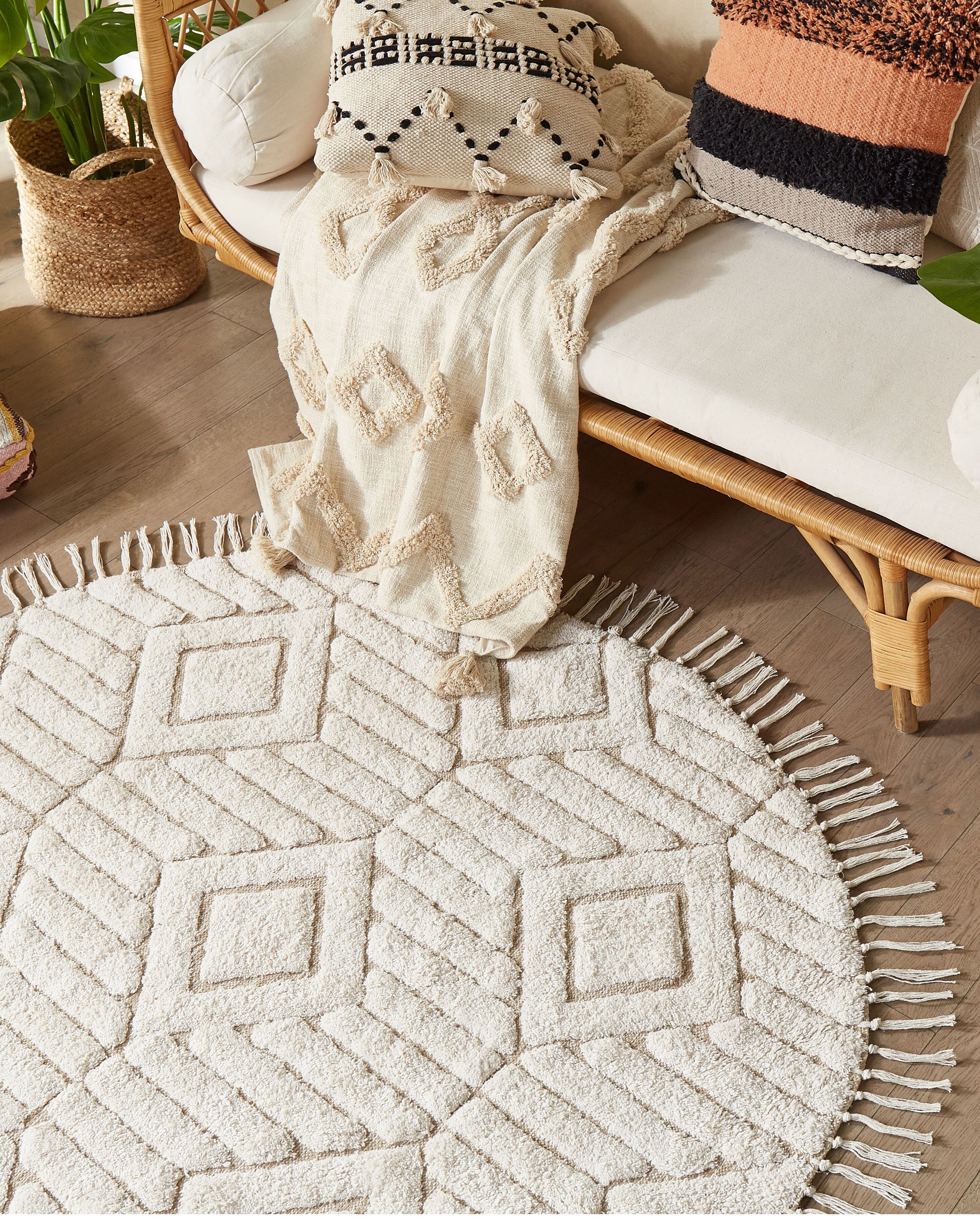 Rug HORASAN Light Beige ø 140 cm Cotton