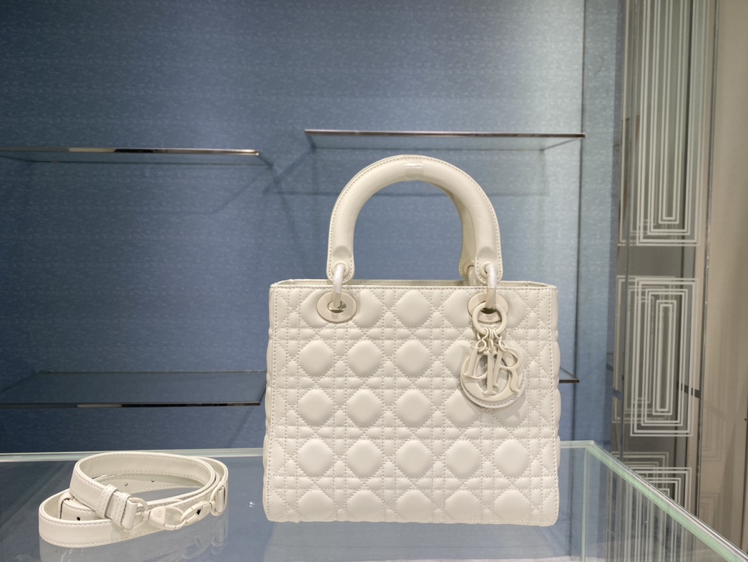 Christian Dior Medium Lady Dior Bag Dark White For Women 9.5in/24cm1:1High-quality replica