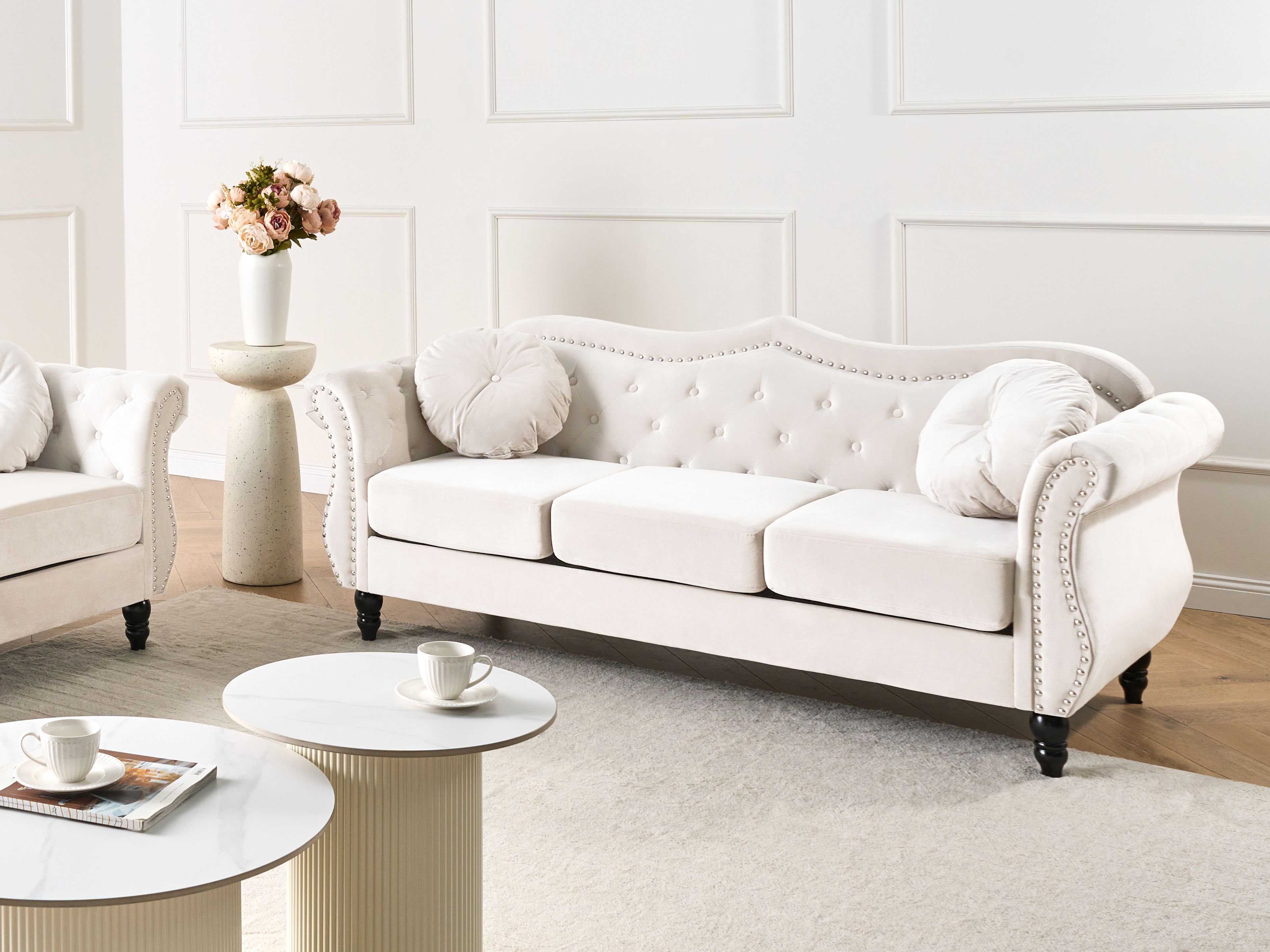 Sofa 3 Seater SKIEN Velvet Light Beige