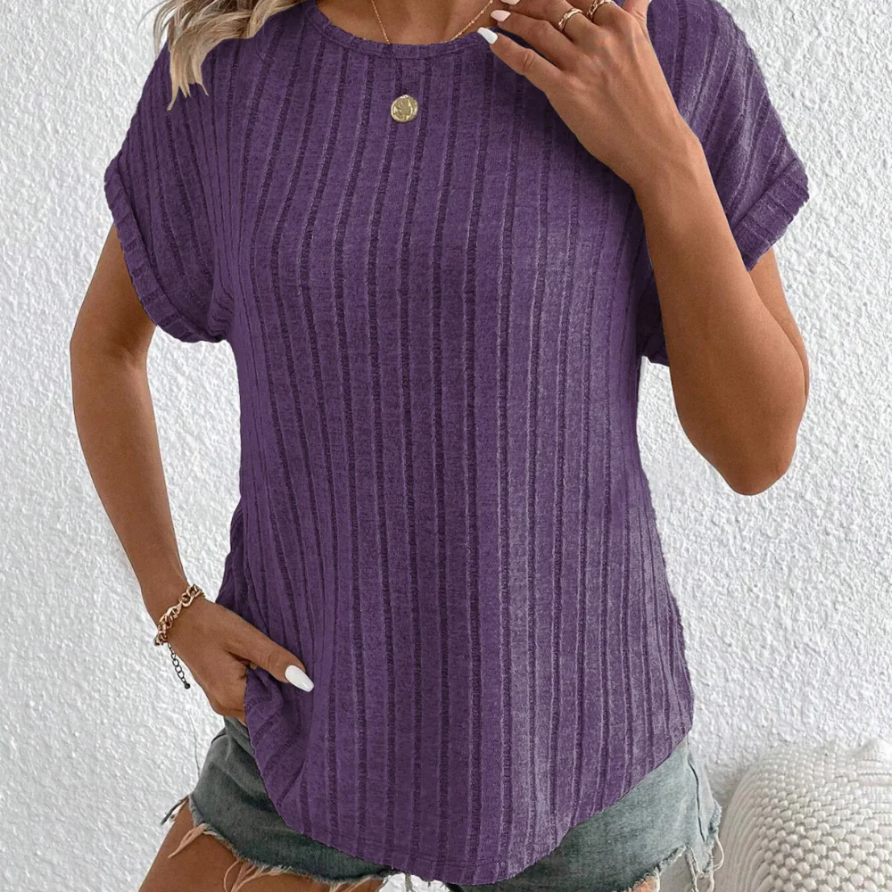 Plus Size Ribbed Texture Short Sleeve T-Shirt - ZKZOOK