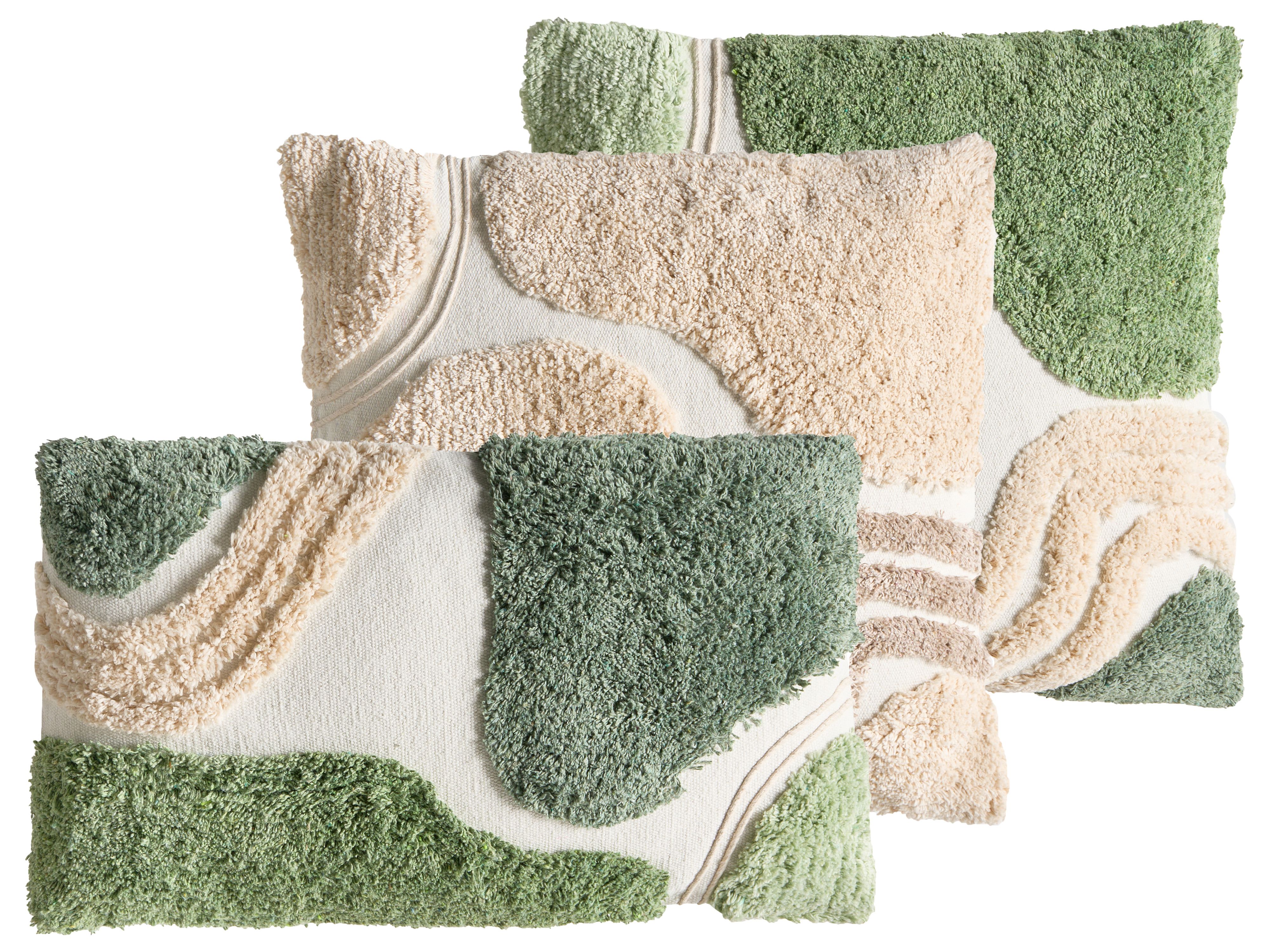 Set of 3 Decorative Cushions ALSTONIA Cotton 30 x 50 cm 45 x 45 cm Green Abstract Pattern