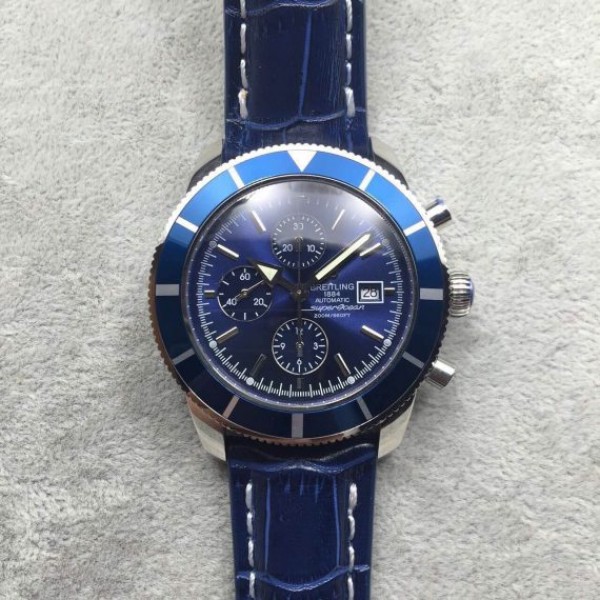 Replica Breitling Super Ocean Heritage Chrono SS Blue Dial SS Leather Strap A7750 - Top club