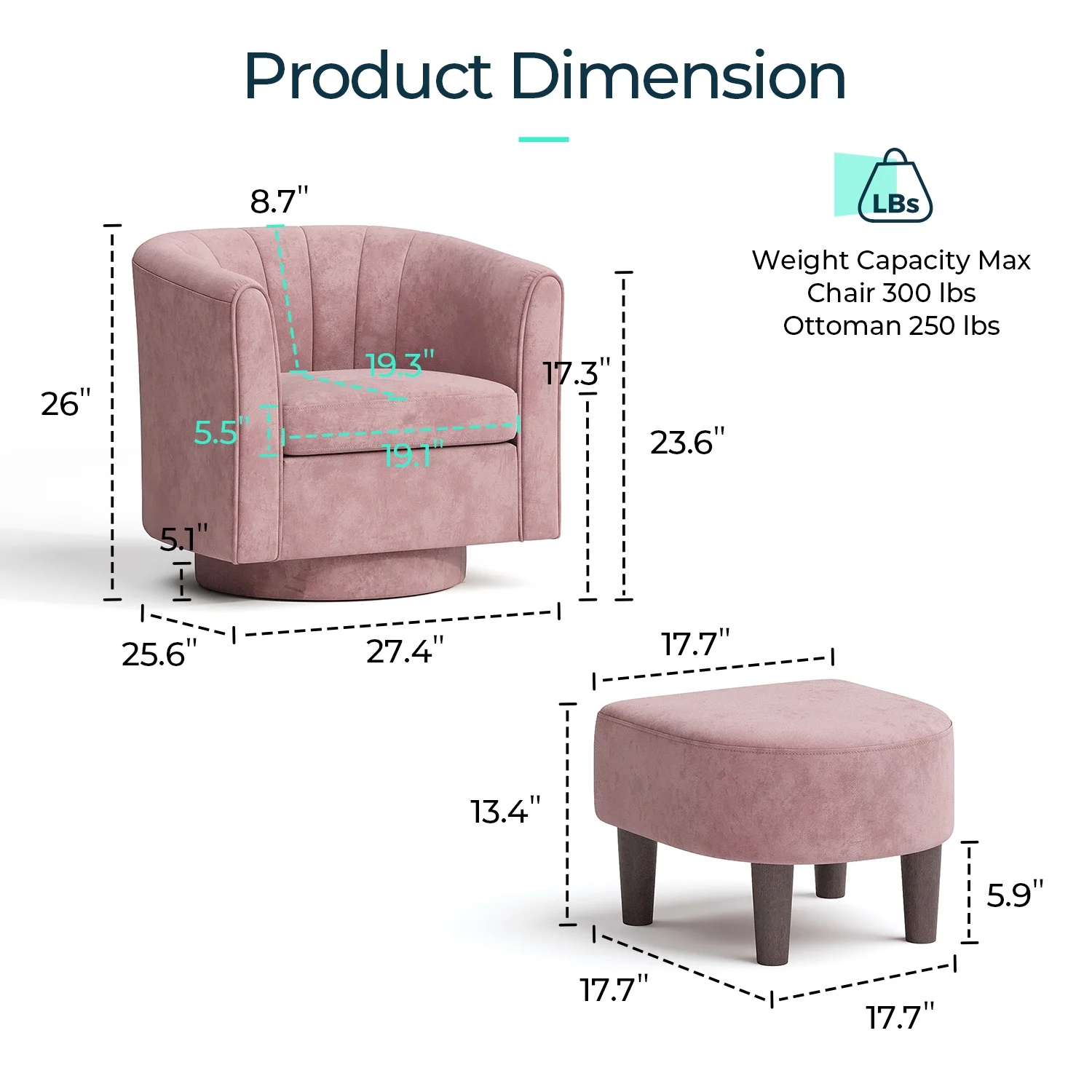 LINSY HOME Swivel Accent Chair with Ottoman, Velvet Barrel Chair for Living Room, Blue - Image 18