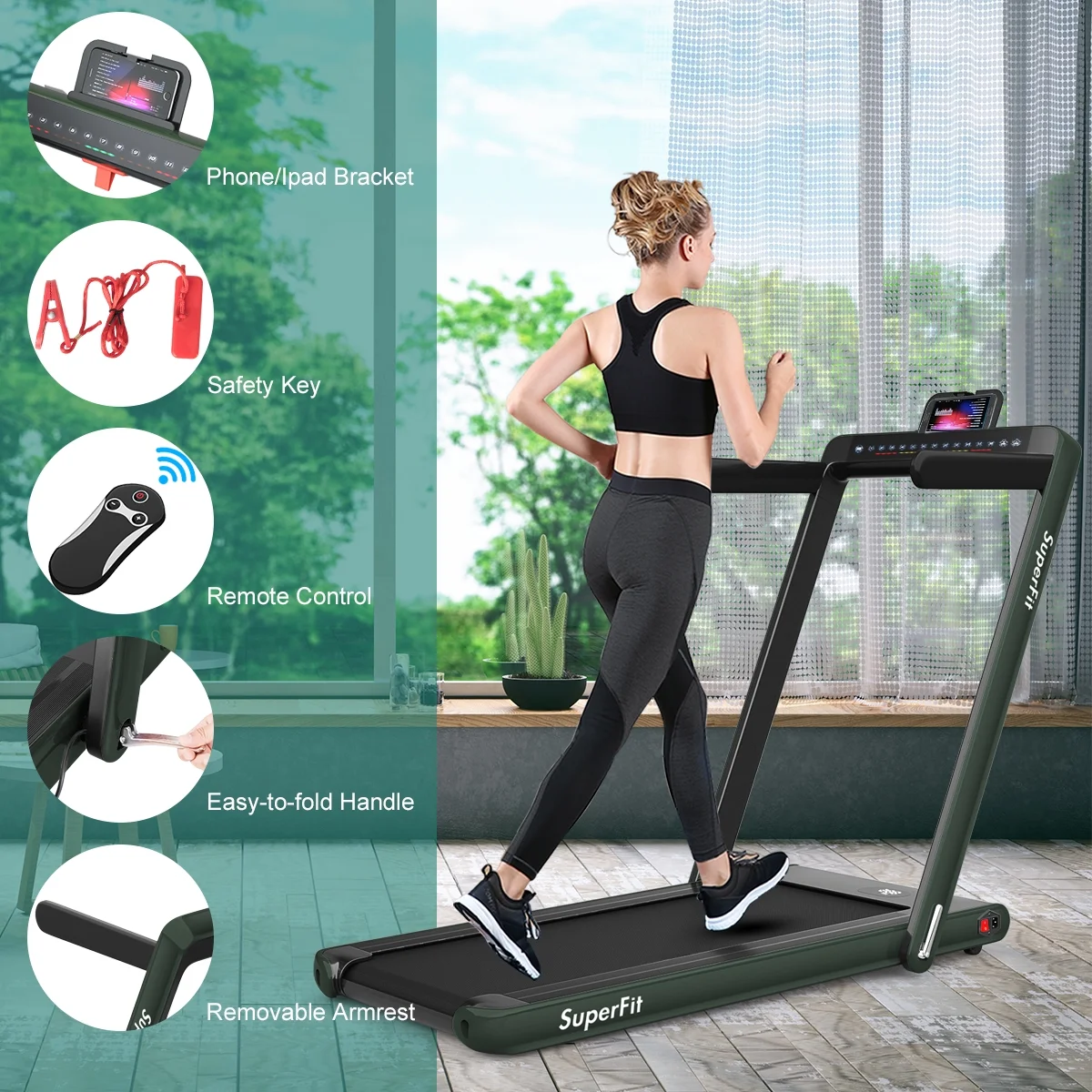 Gymax 2 in 1 Folding Treadmill 2.25HP Running Machine w/ Dual Display APP Control Black - Image 47
