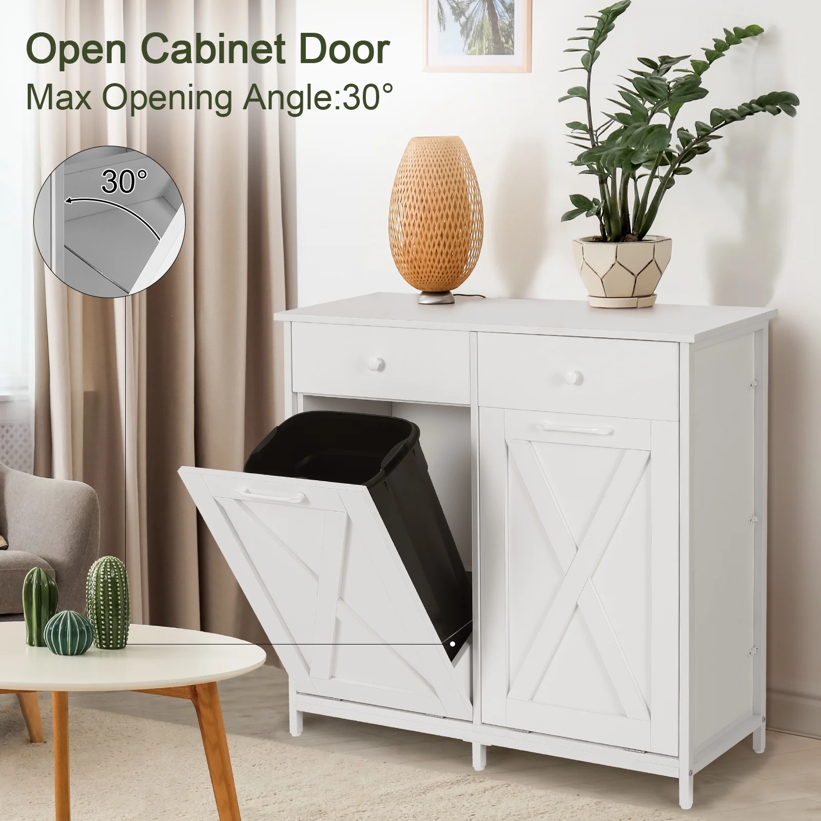 Pirecart 20 Gallon Double Tilt Out Trash Cabinet Wood Hidden Storage Cabinet, Recycling Cabinet with 2 Drawers, Black - Image 22